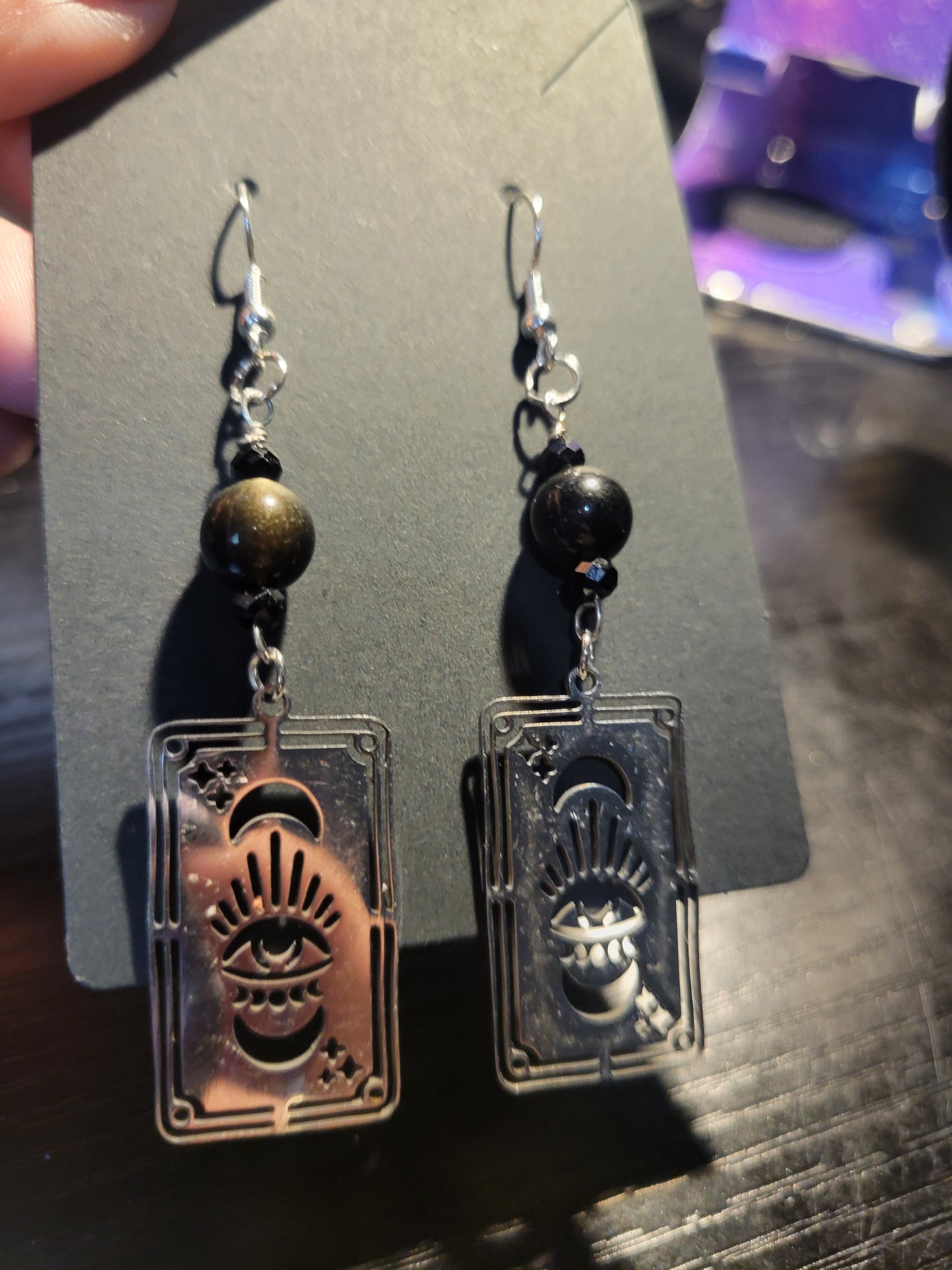 Earrings Tarot Obsidian/Spinel