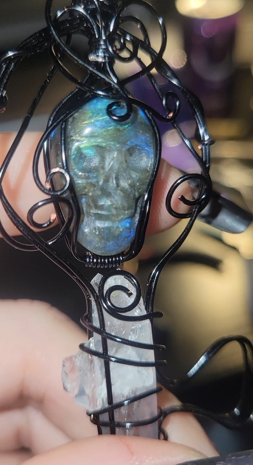 Labradorite Skull Key Pendant | Intuition & Protection Crystal Jewelry