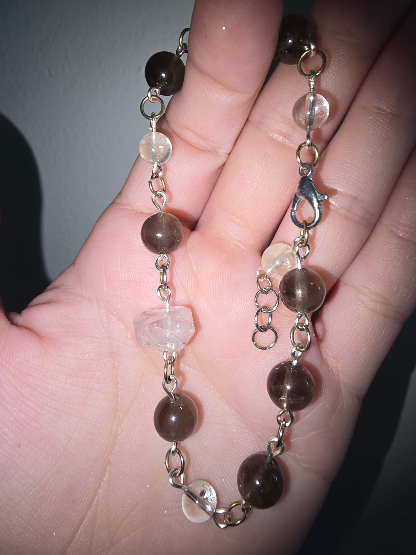 Handmade Beaded Bracelet Smokey Quartz and Diamond Quartz