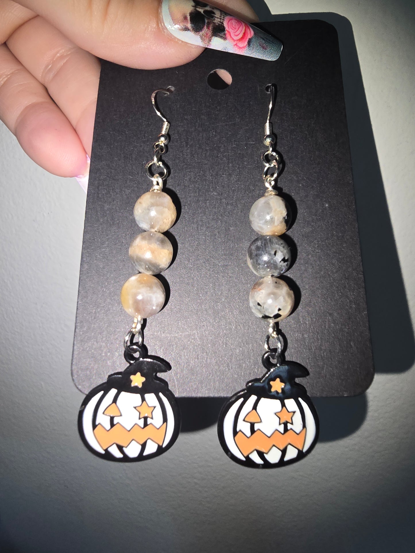 Sunstone Moonstone Pumpkin Earrings 925
