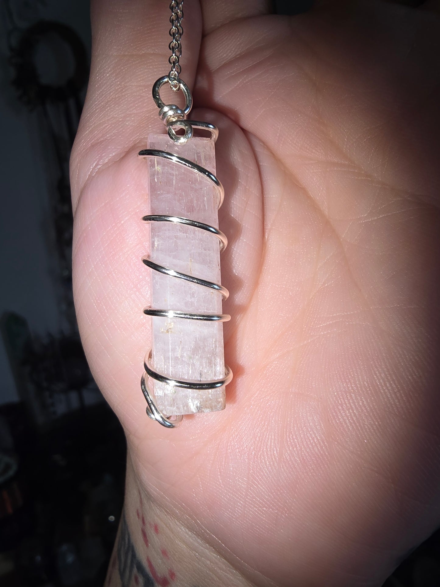 Kunzite Bar Wrapped Pendant