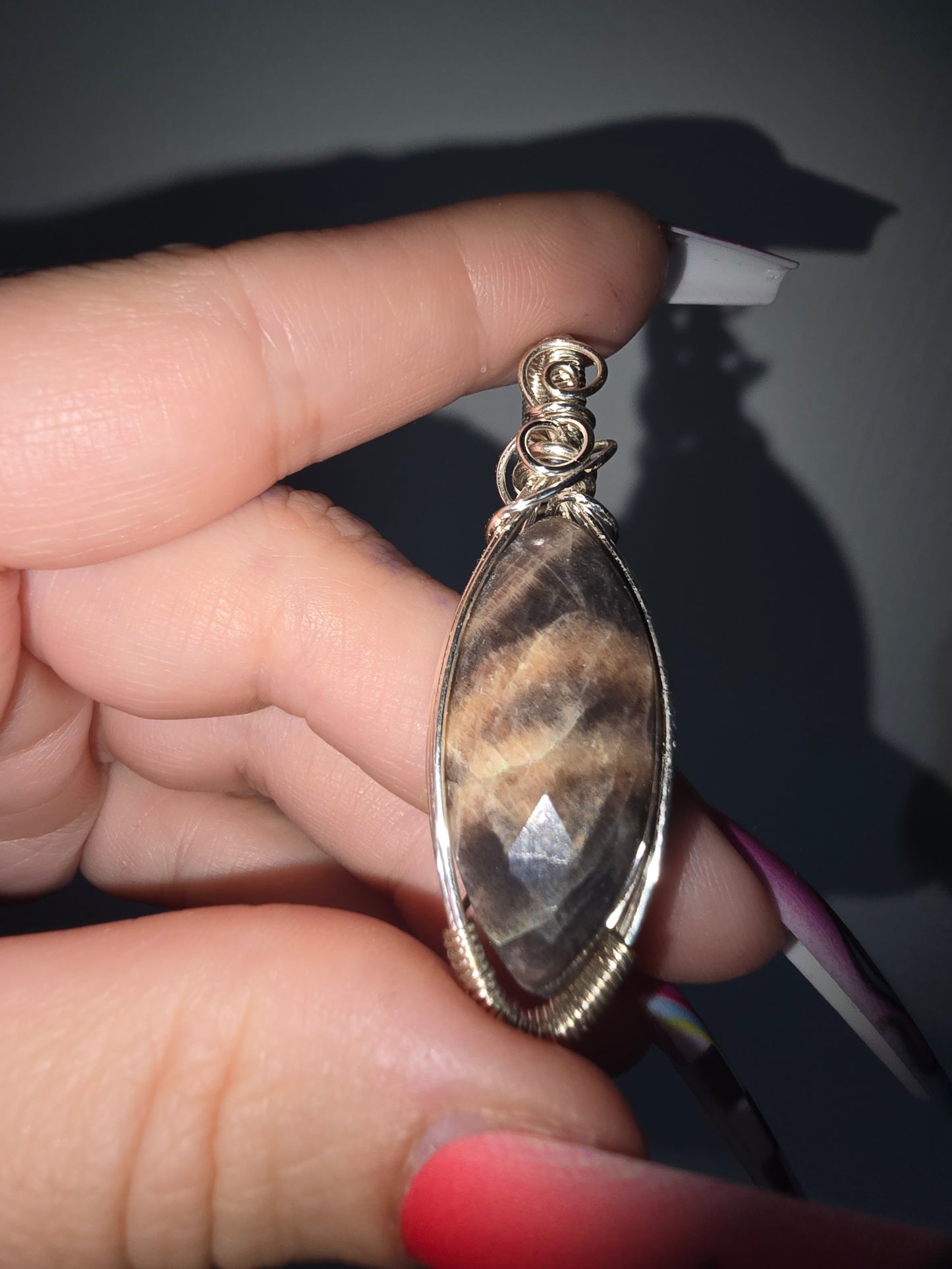 Black Moonstone Rose Cut Wrapped Pendant