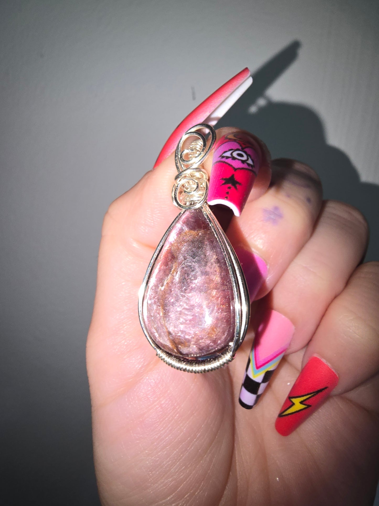Gem Lepidolite Wrapped Pendant