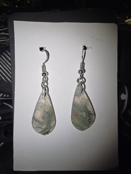 Rose Cut Moss Agate Earrings 925