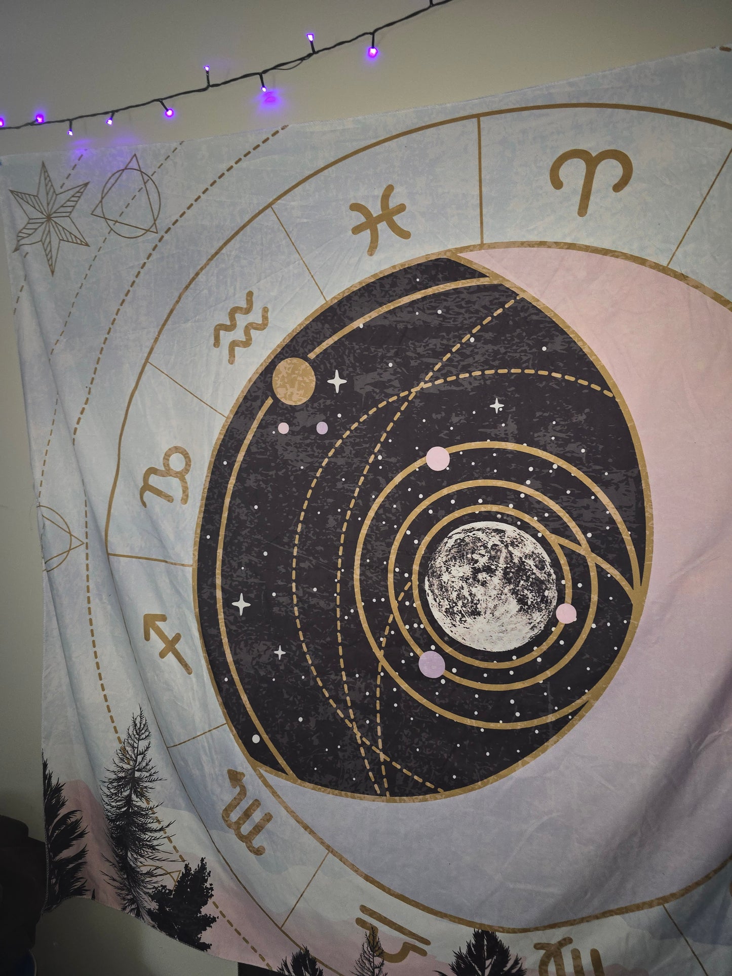 Pink Moon Zodiac Tapestry | Celestial Astrology Wall Hanging