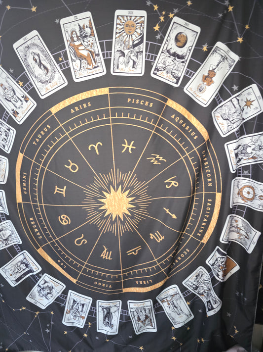 Astrology & Tarot Wheel Tapestry | Celestial Zodiac Wall Hanging