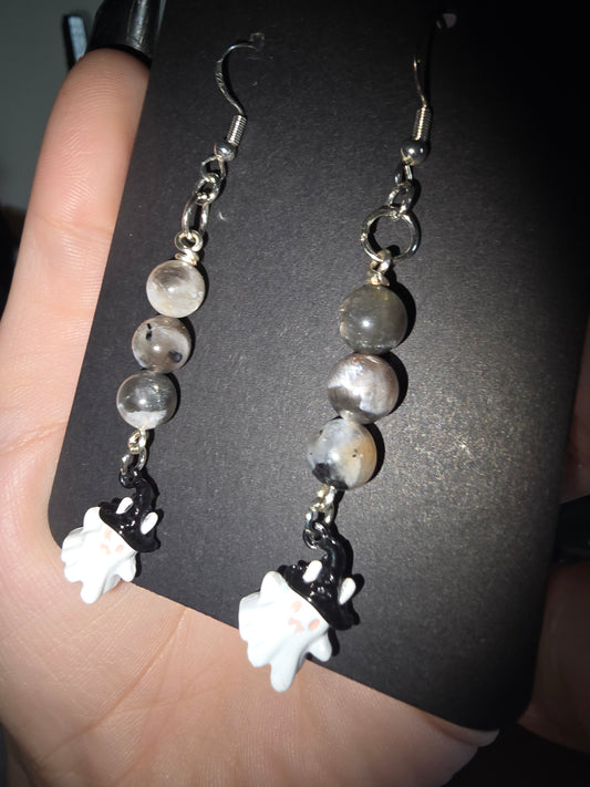 Sunstone Moonstone Ghosts Earrings | Protection & Intuition Crystal Jewelry