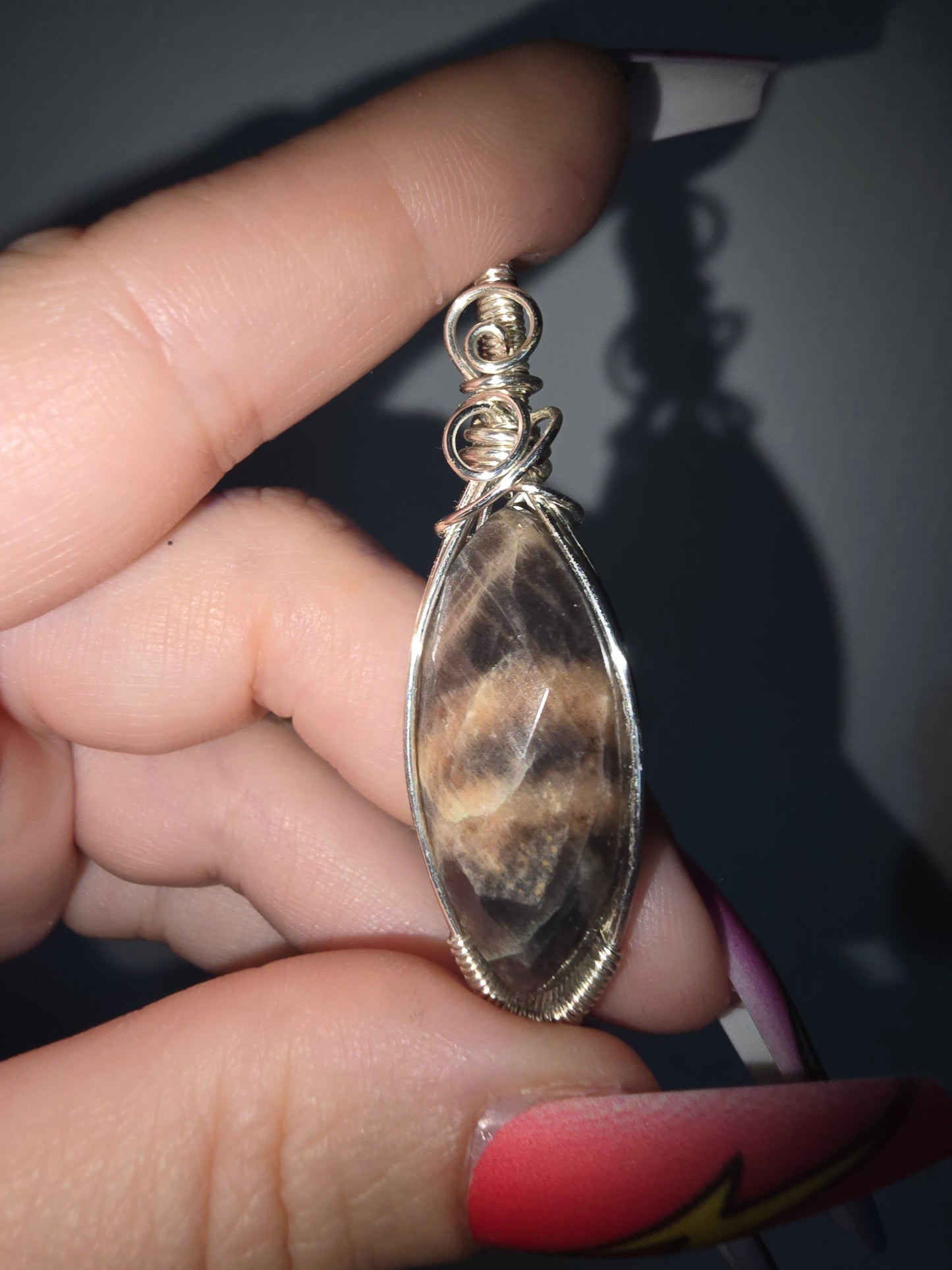 Black Moonstone Rose Cut Wrapped Pendant