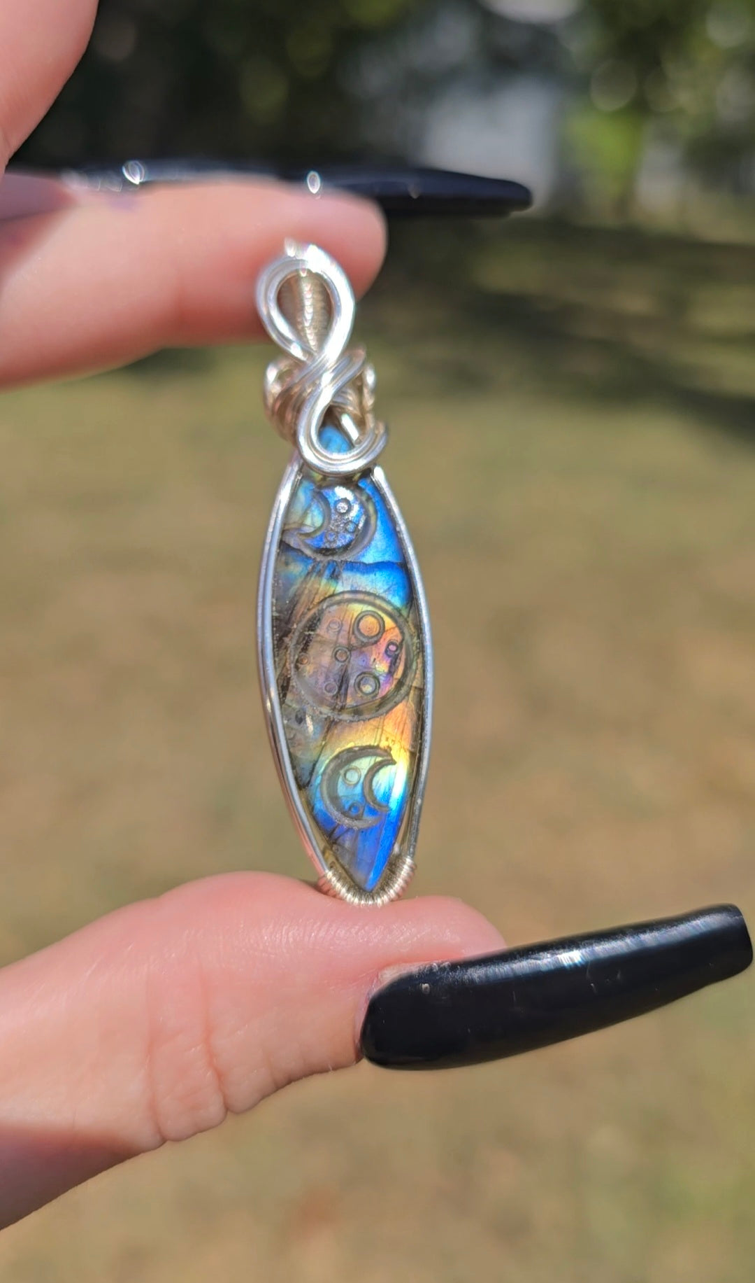 Rainbow Labradorite Triple Moon Pendant | Intuition & Transformation