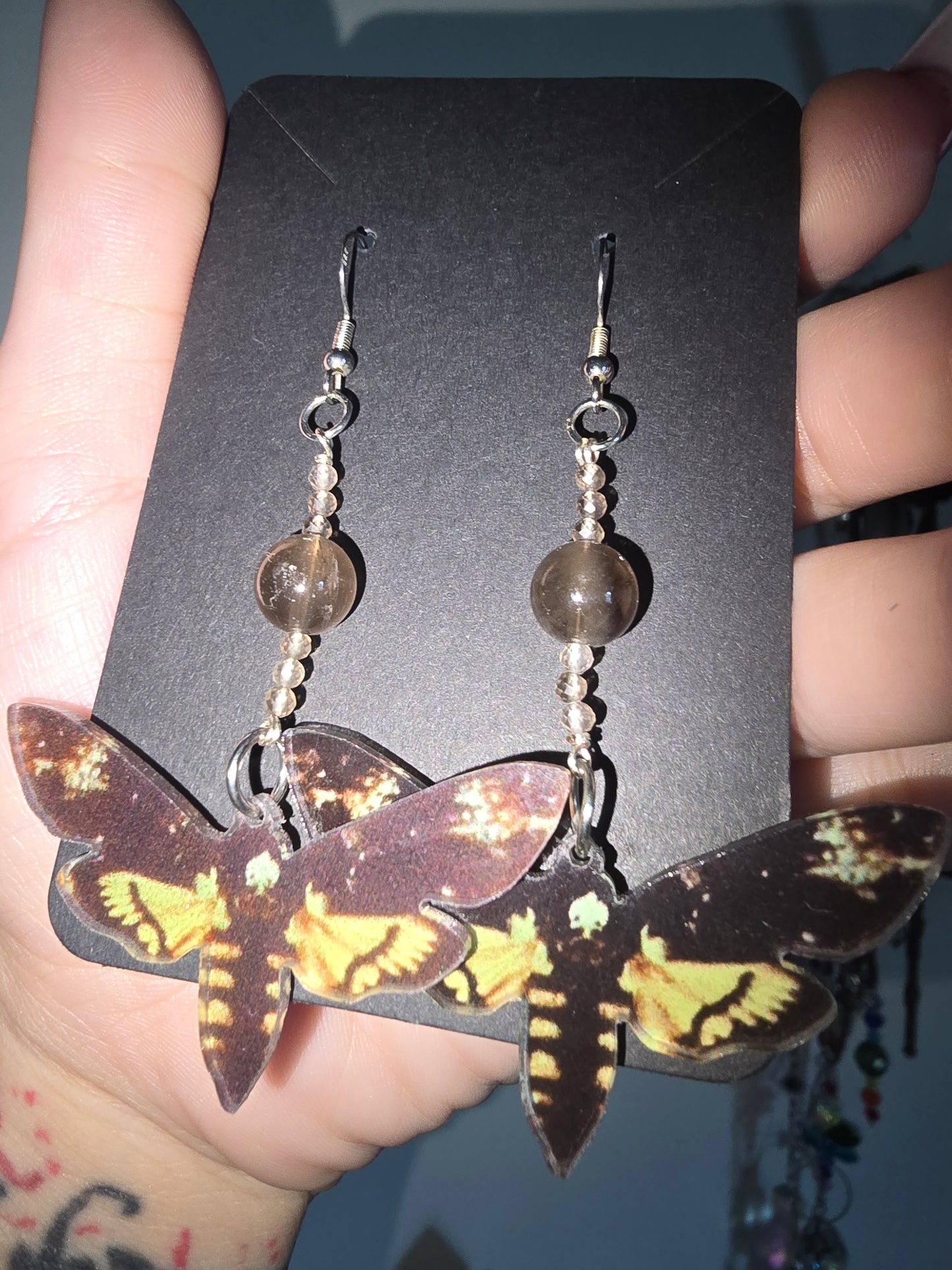 Death Moth Smokey Quartz Earrings