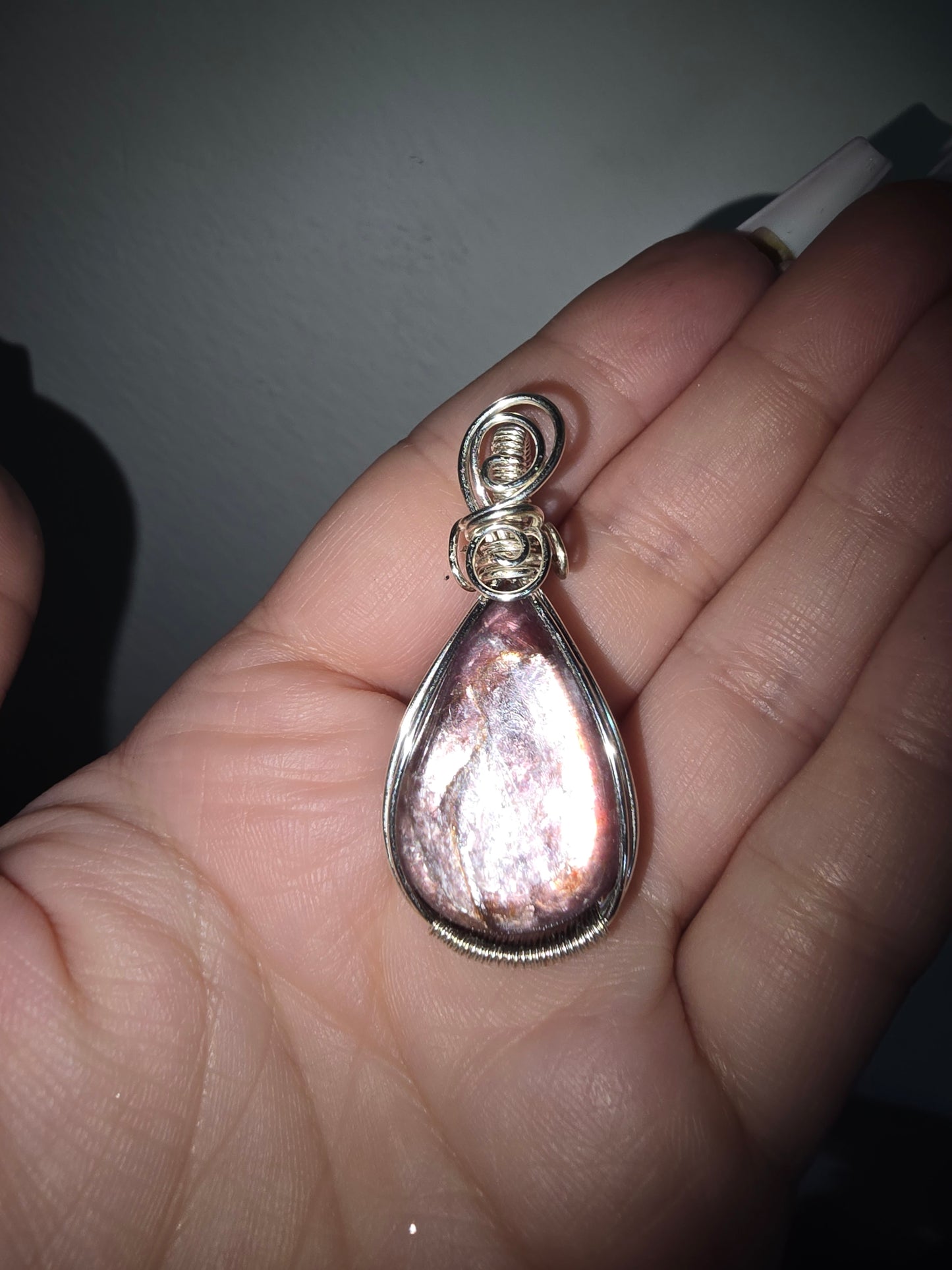 Gem Lepidolite Wrapped Pendant
