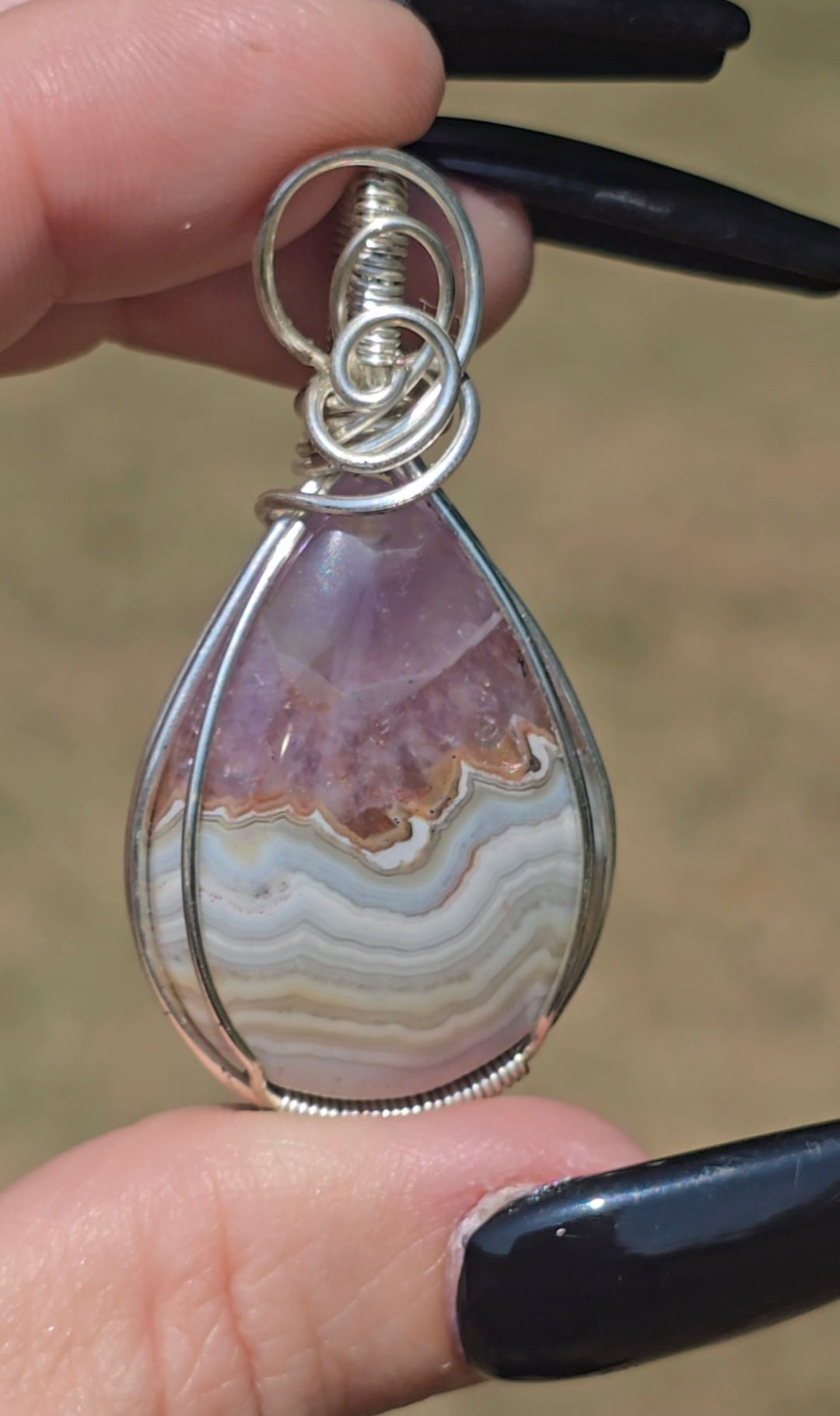 Crazy Lace Agate & Amethyst Pendant | Joy & Peace