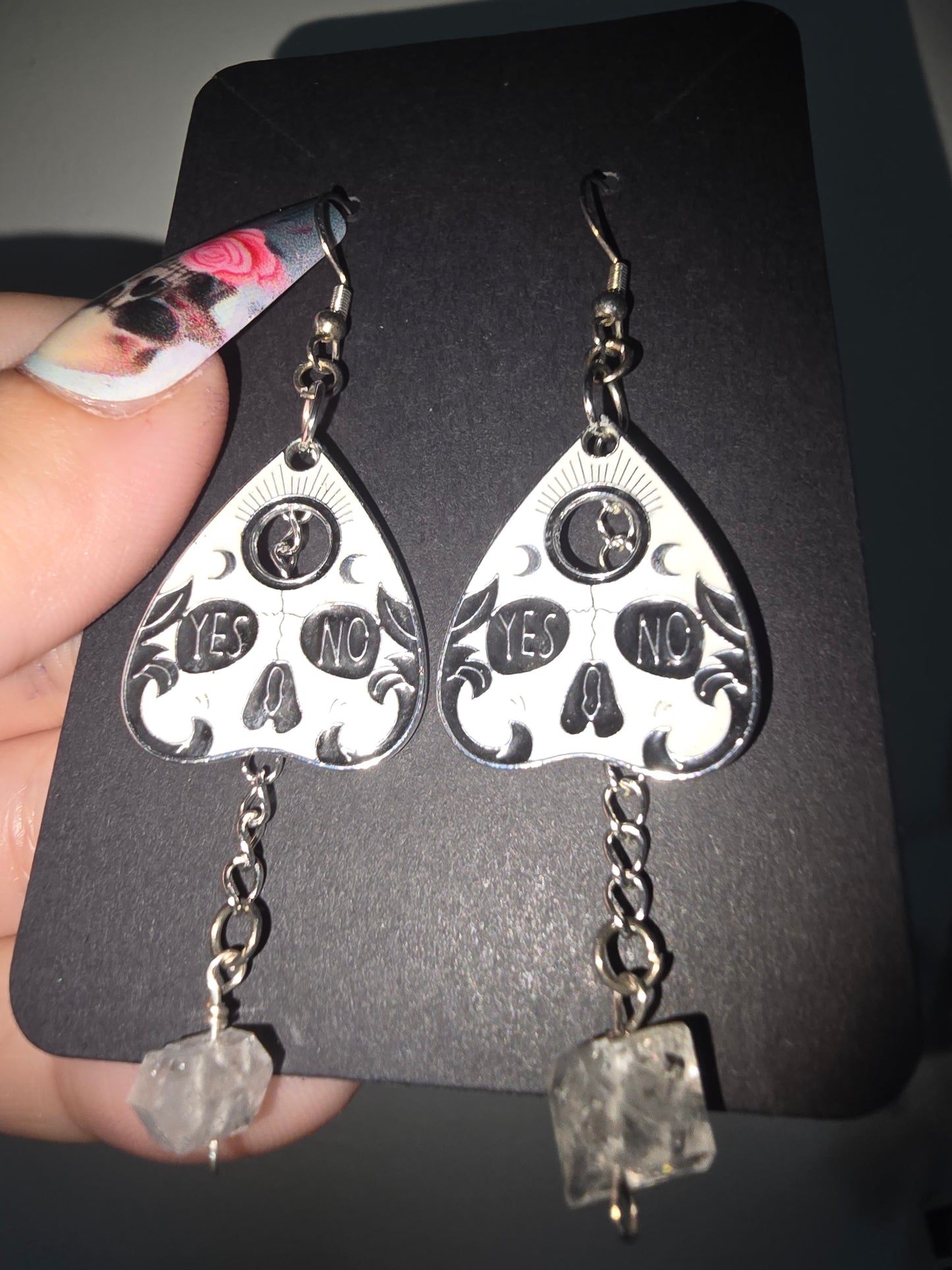 Diamond Quartz Skull Planchet Earrings 925