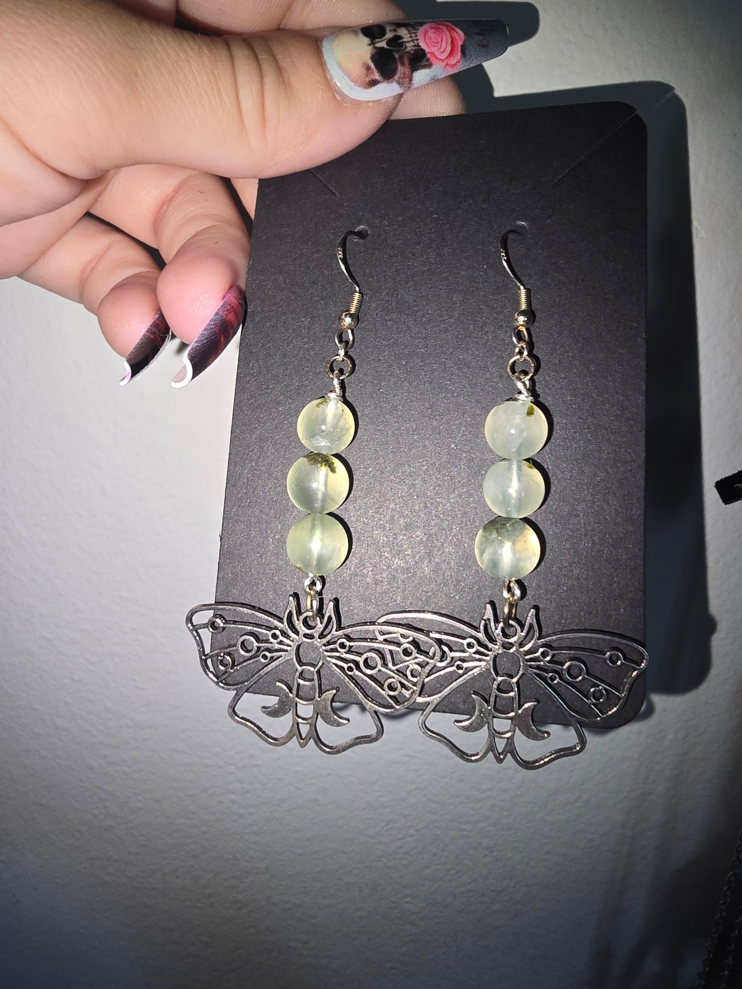 Prehenite Moth Earrings 925