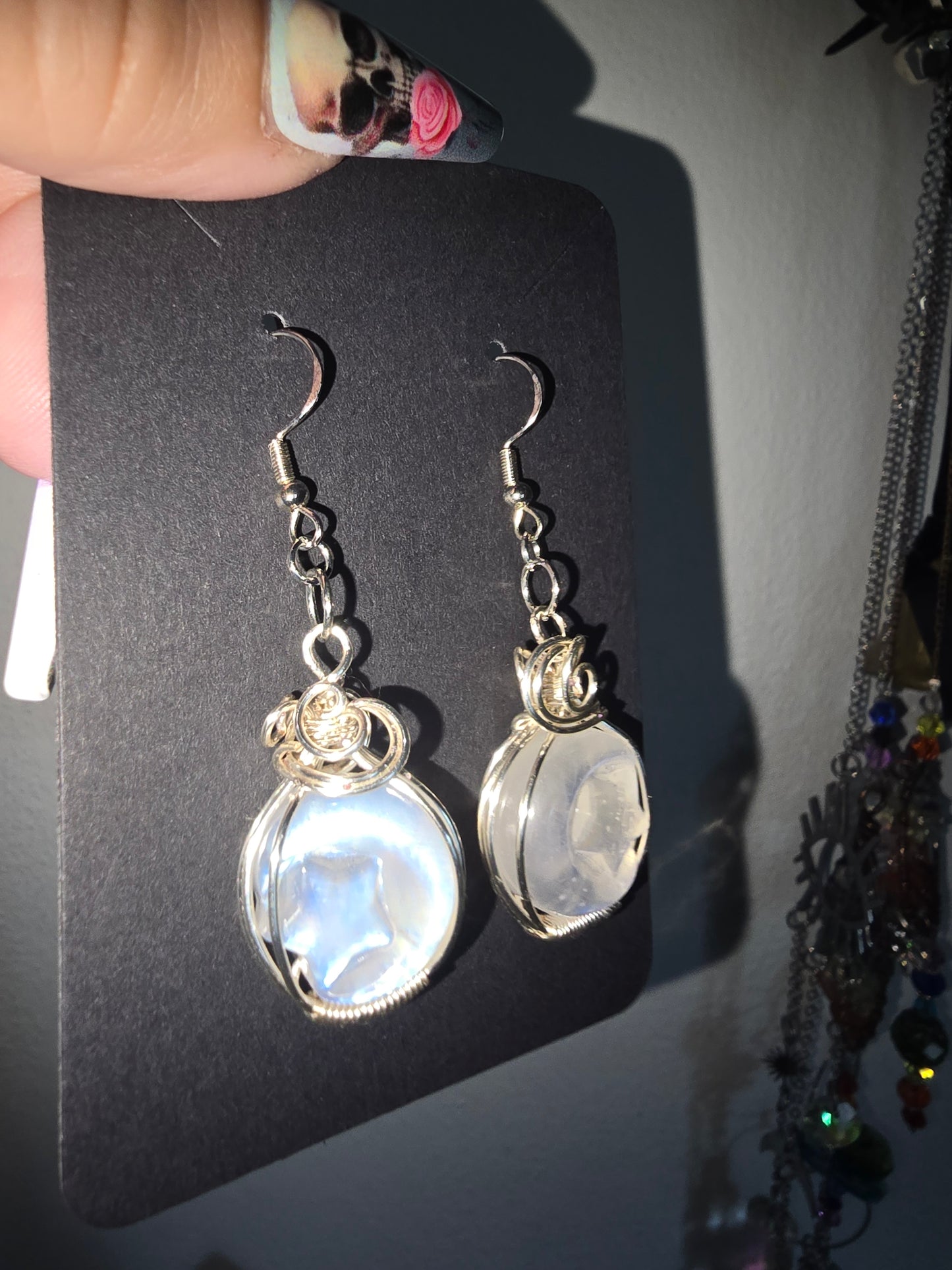 High grade Moonstone Moon and Star Wrapped Earrings 925