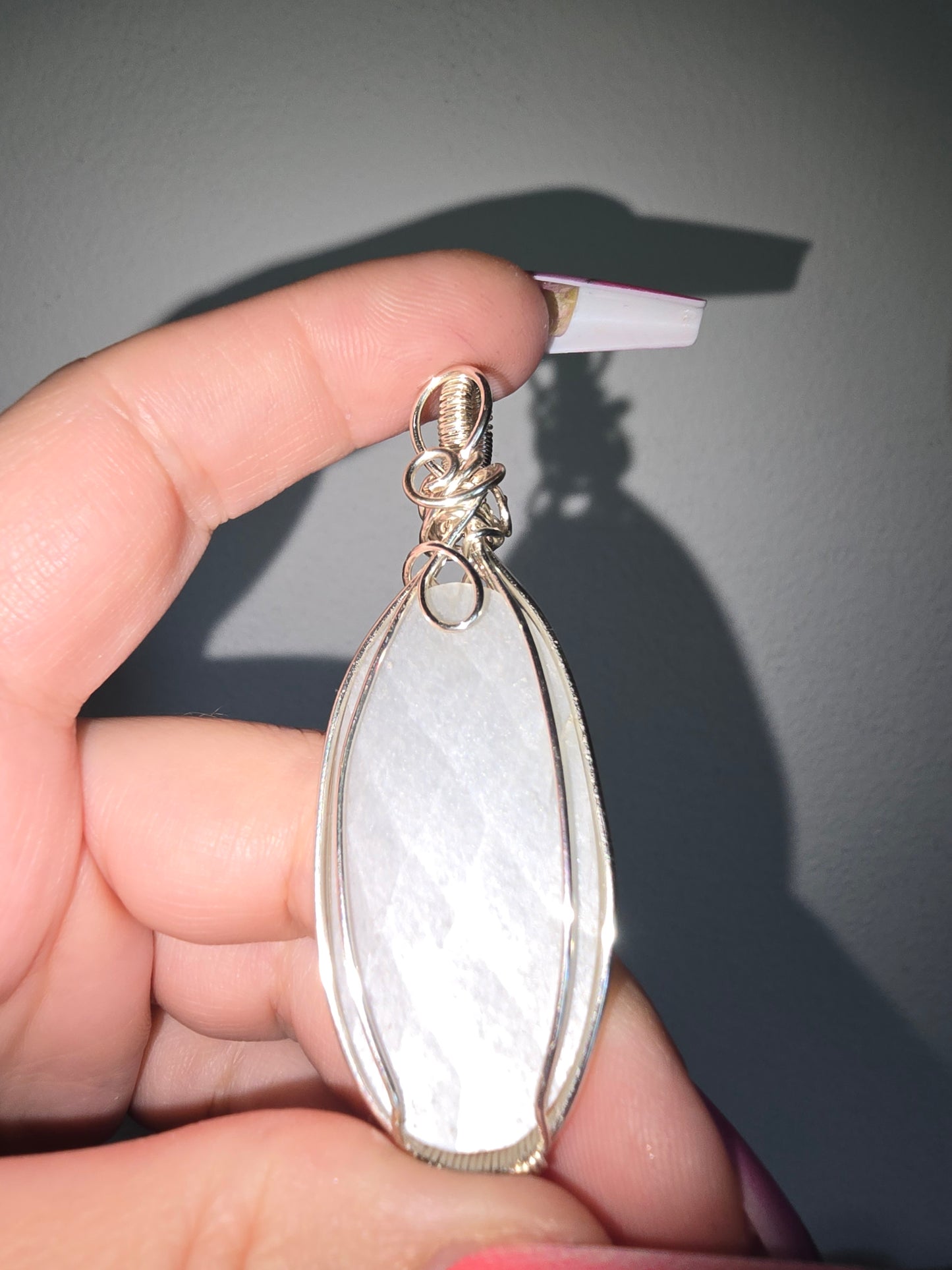 White Moonstone Rose Cut Wrapped Pendant