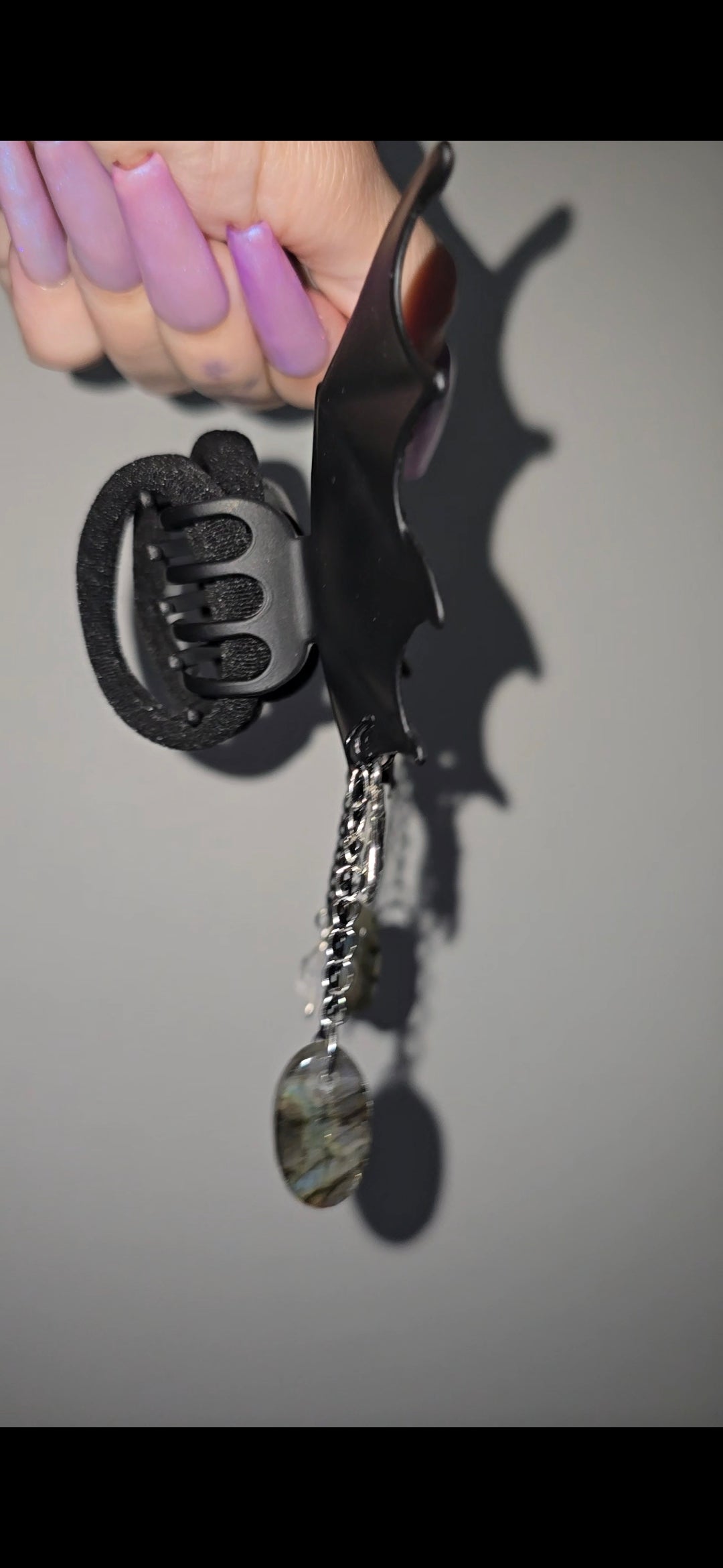 Bat Hair Clip with Labradorite & Herkimer Quartz Charms