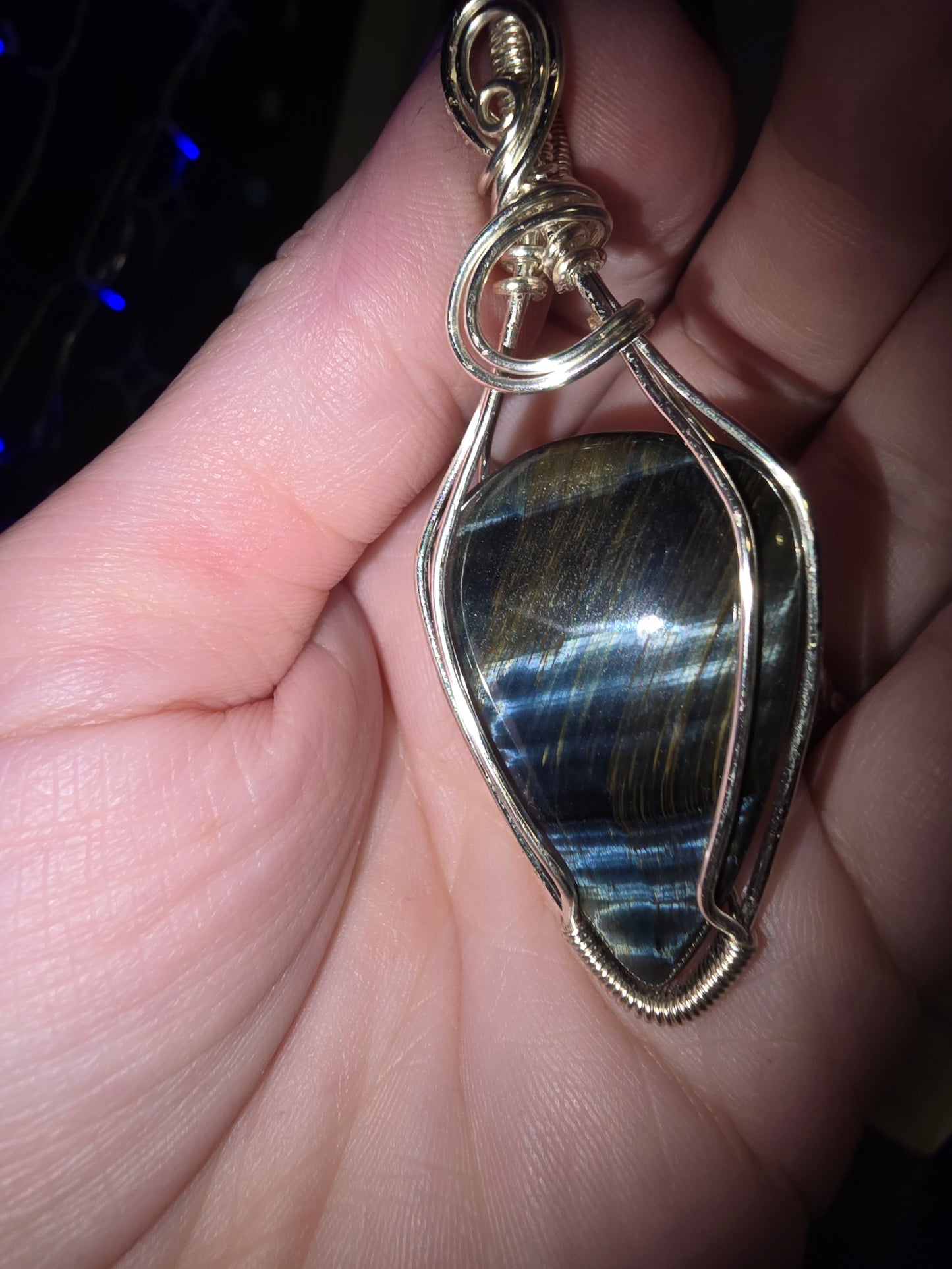 Hawk Eye Wrapped Pendant
