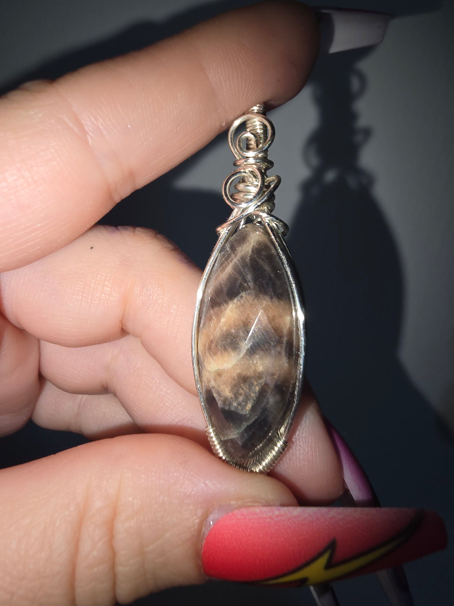 Black Moonstone Rose Cut Wrapped Pendant