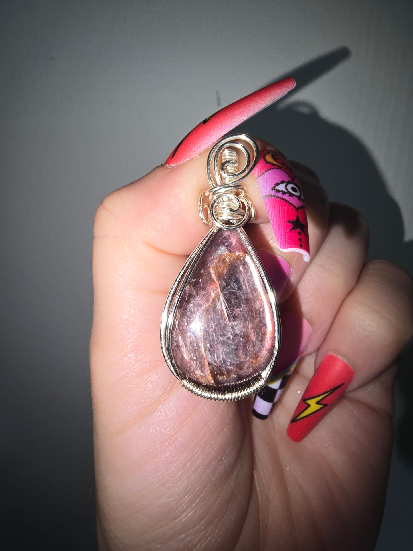 Gem Lepidolite Wrapped Pendant