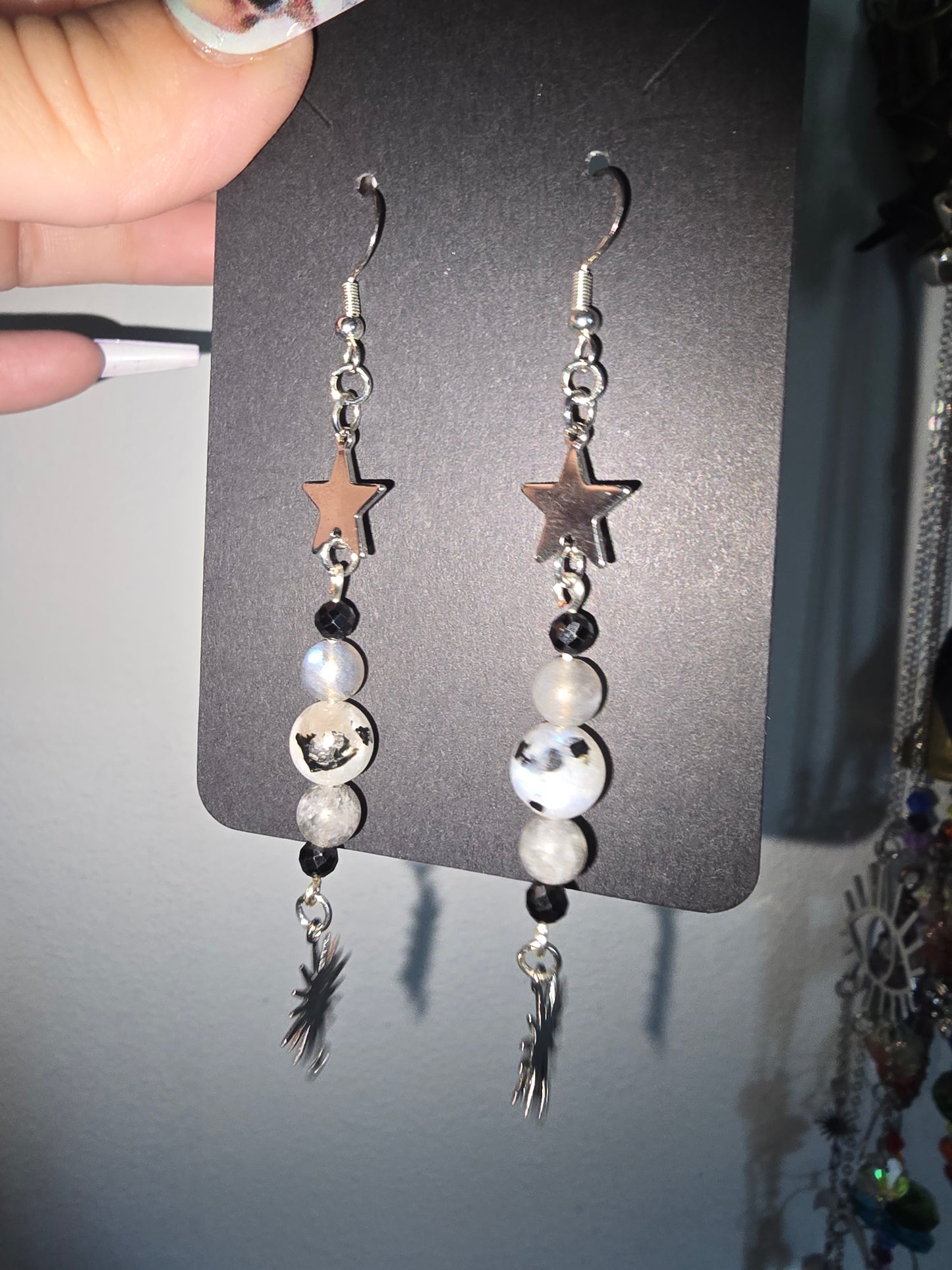 Moonstone Labradorite and Spinel Earrings 925