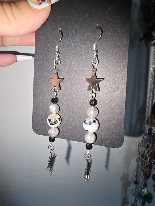 Moonstone Labradorite and Spinel Earrings | Intuition & Protection Crystal Jewelry 925