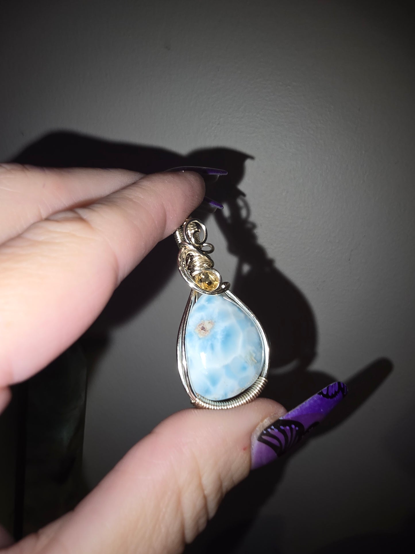 Larimar & Citrine Wrapped Pendant