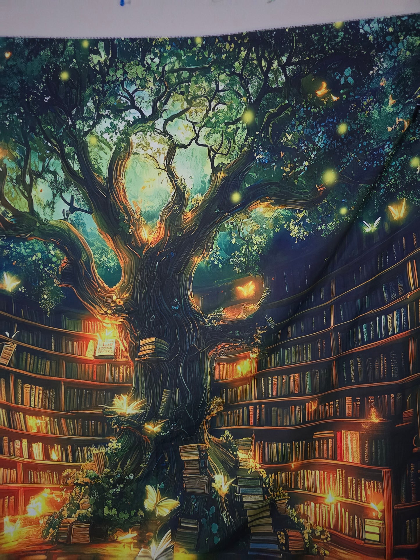 Enchanted Tree of Knowledge Tapestry | Fantasy Library Wall Hanging