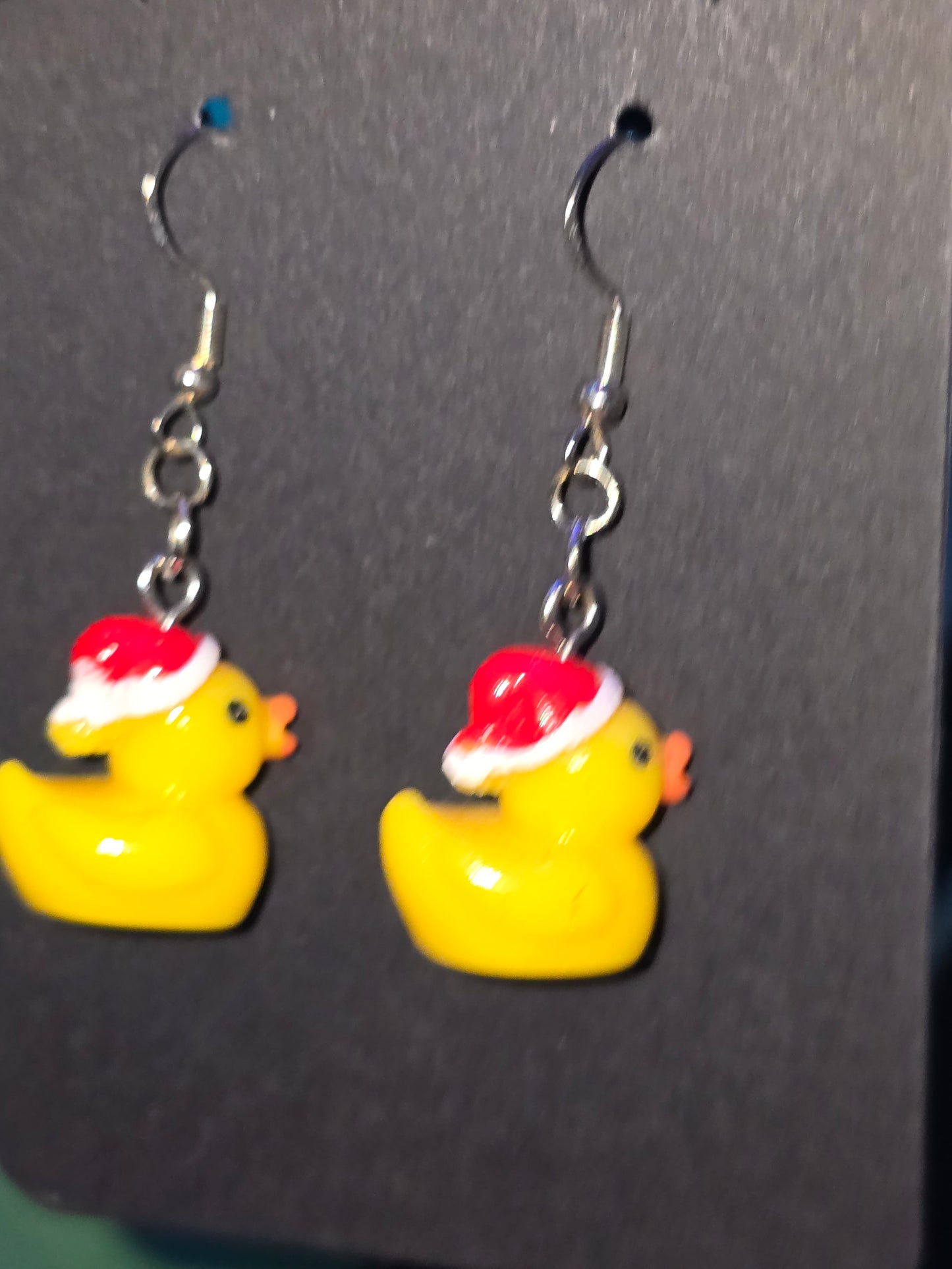 Handmade Christmas Duck Earrings | Festive Holiday Duckies with Santa Hats