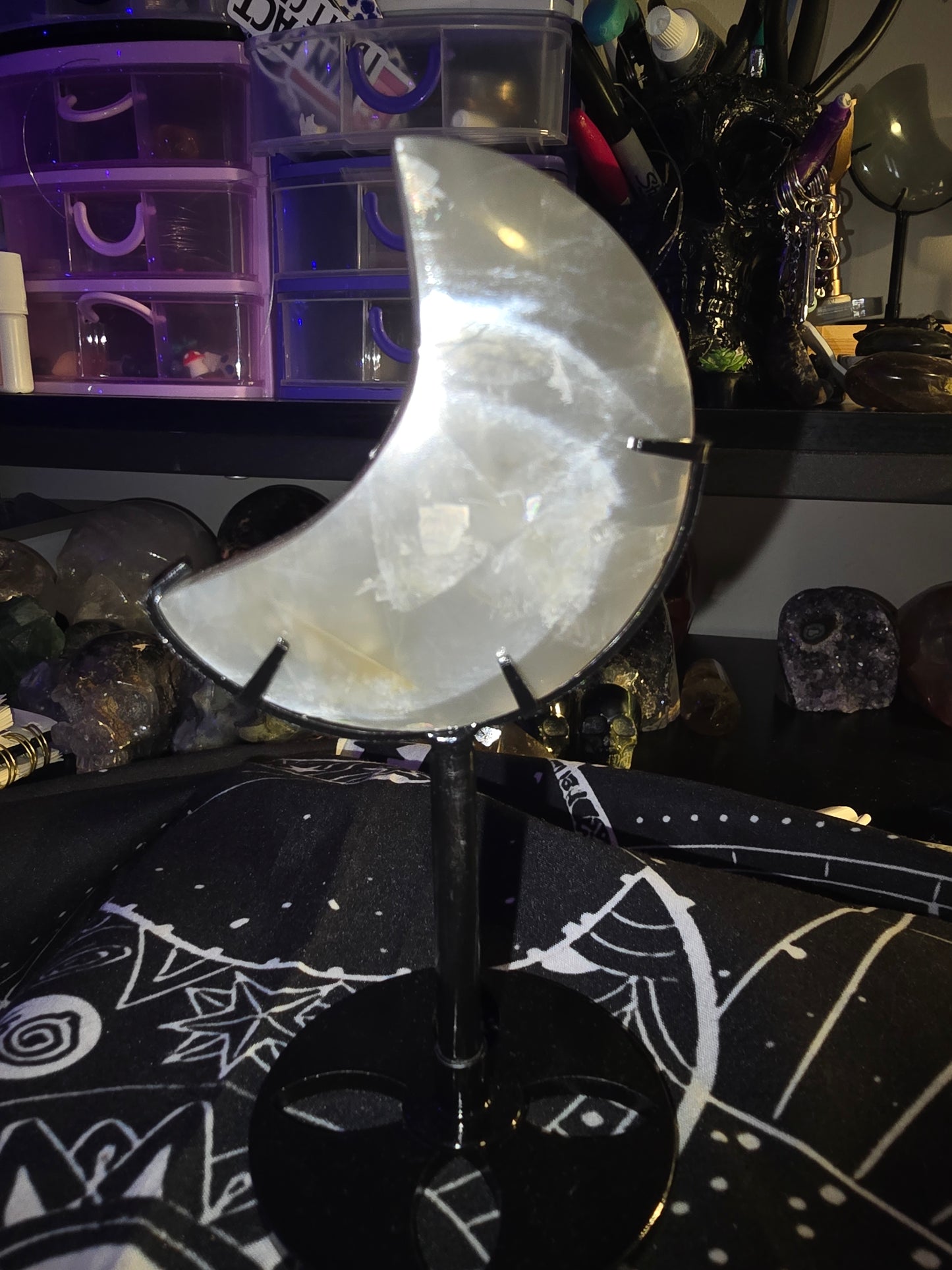 Black Moonstone Moon with Stand