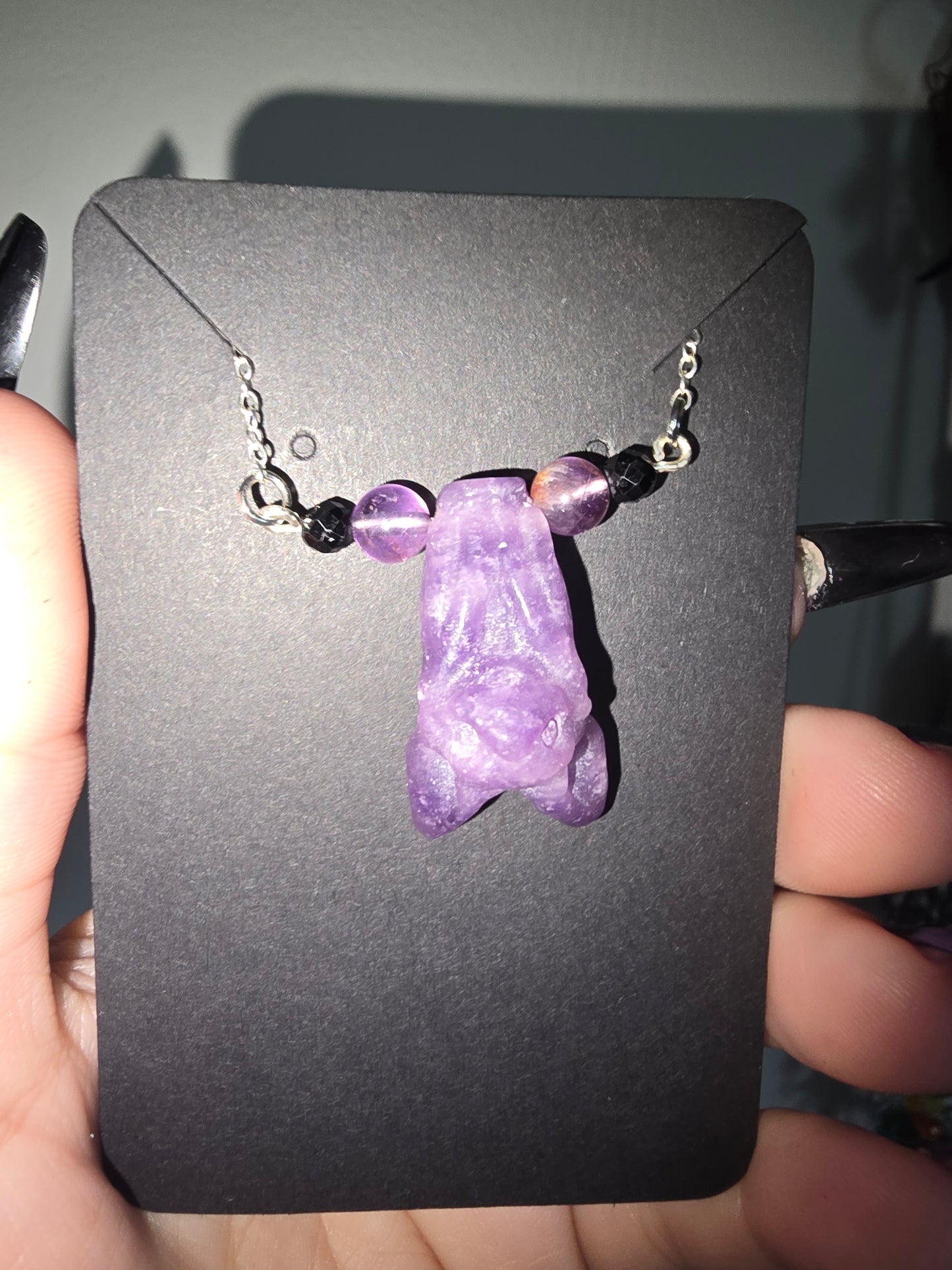 Lepidolite Hanging Bat Pendant