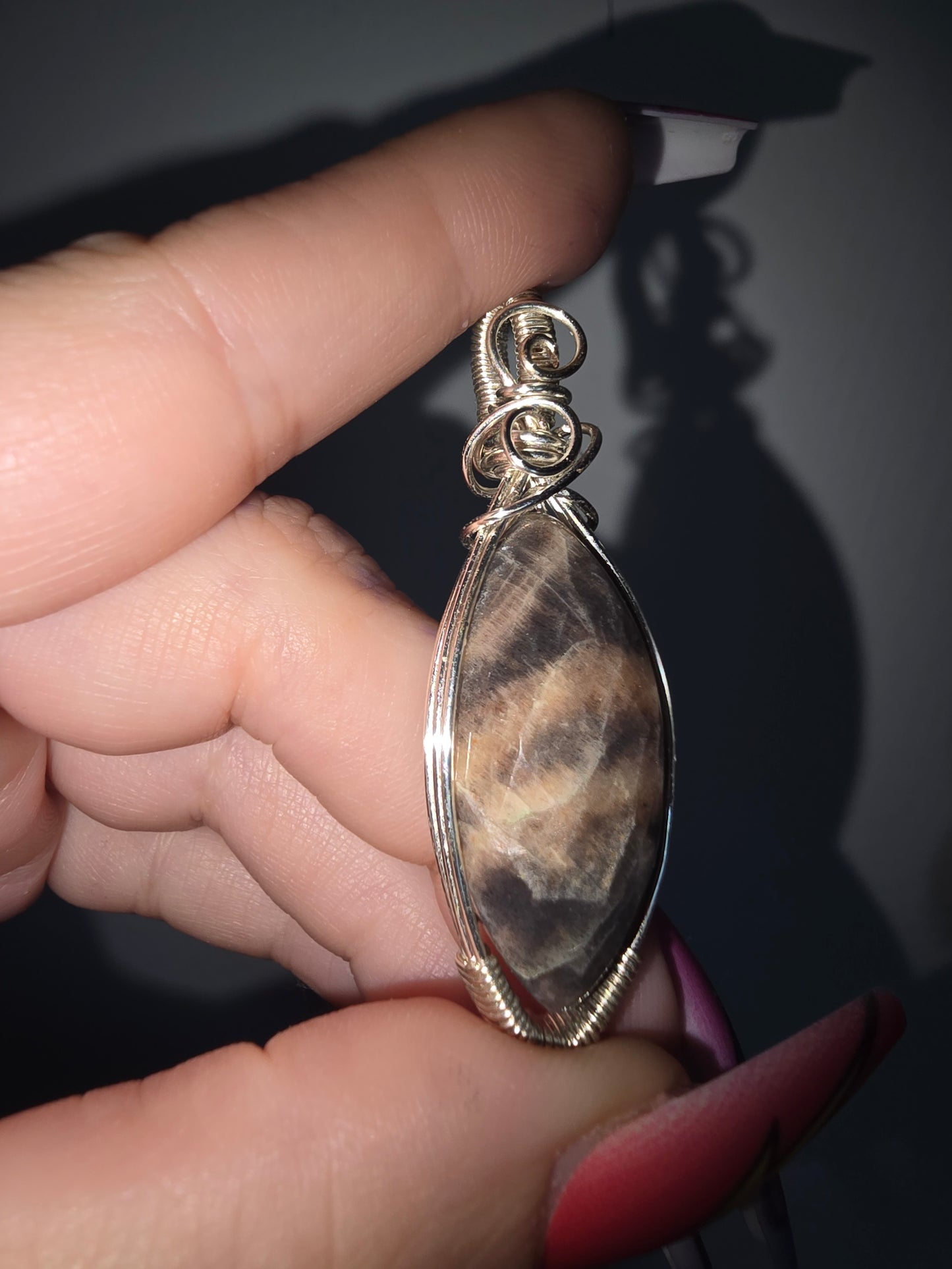 Black Moonstone Rose Cut Wrapped Pendant