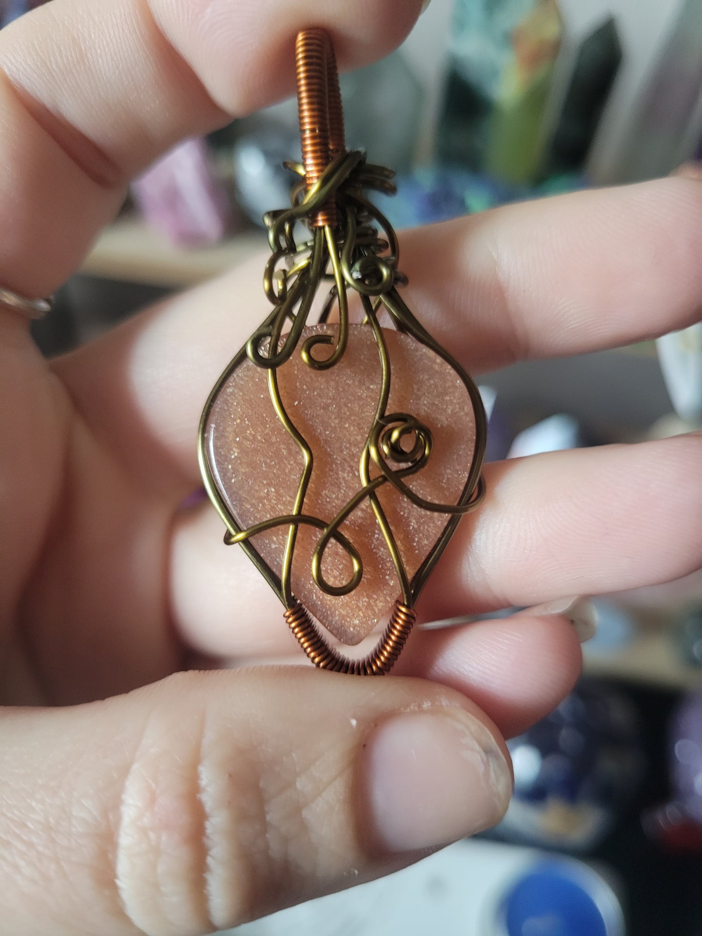 Peach Moonstone Wire Wrapped Pendant