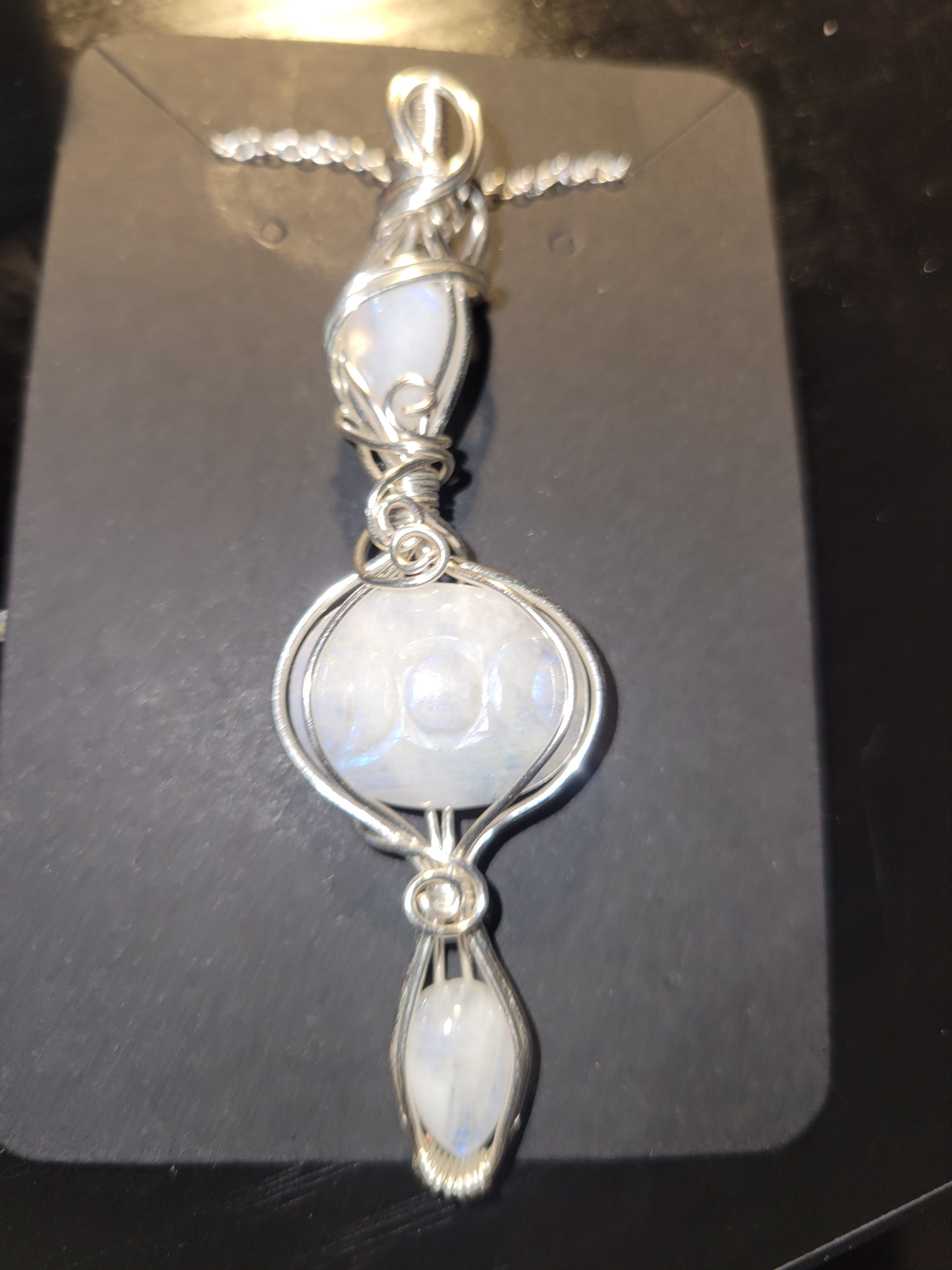 Triple Moonstone Carved Moonstone Pendant