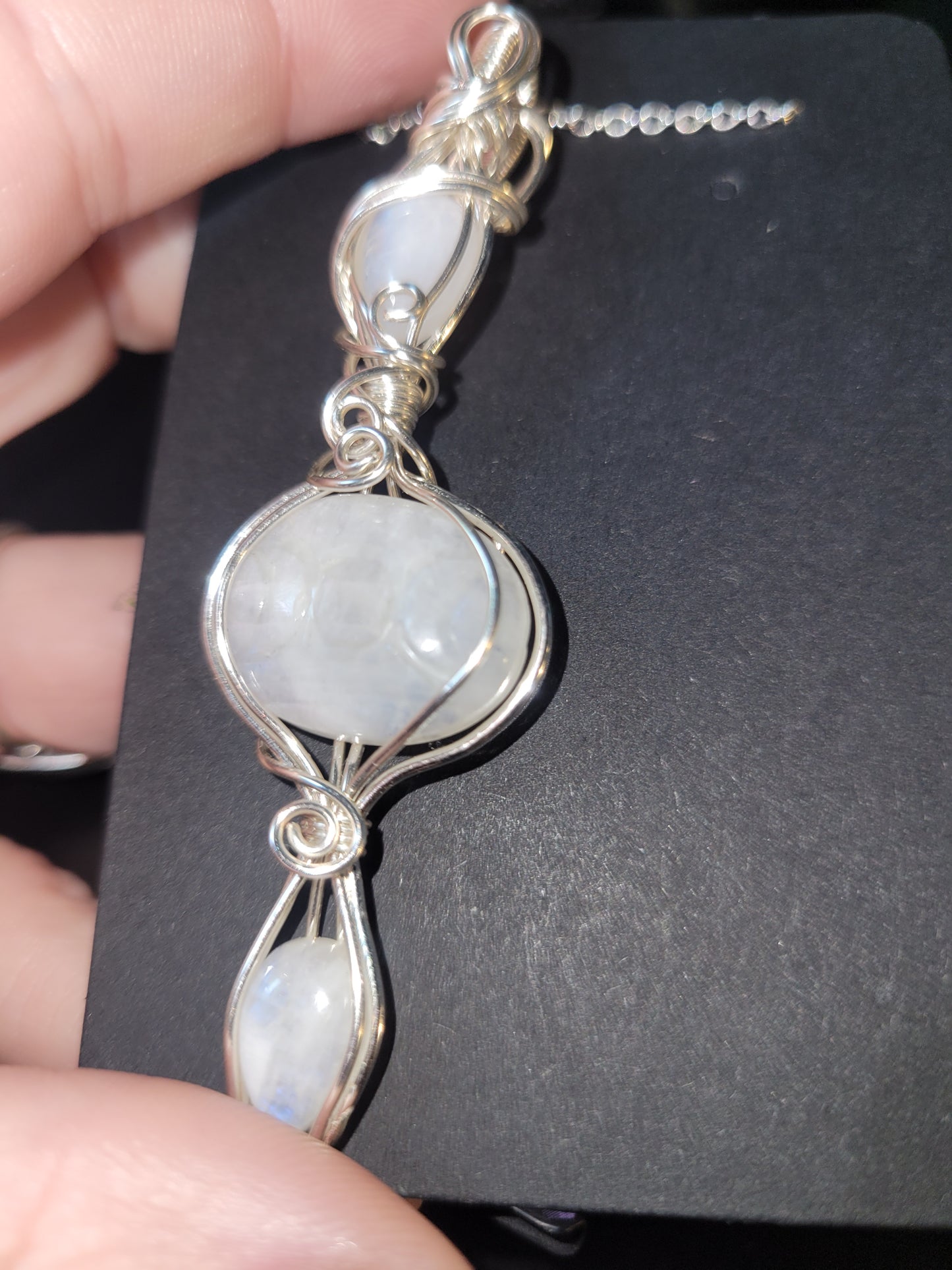 Triple Moonstone Carved Moonstone Pendant