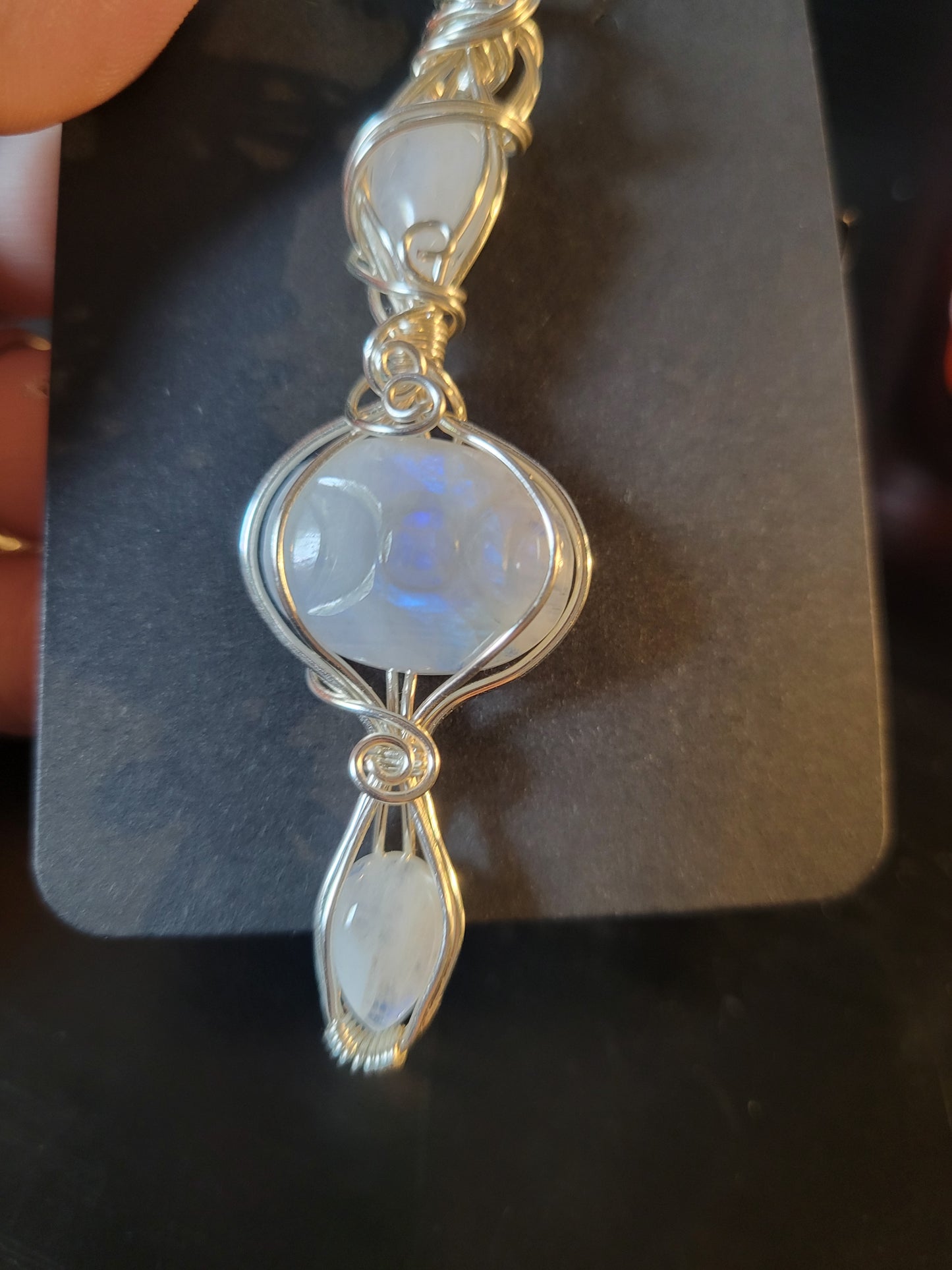 Triple Moonstone Carved Moonstone Pendant