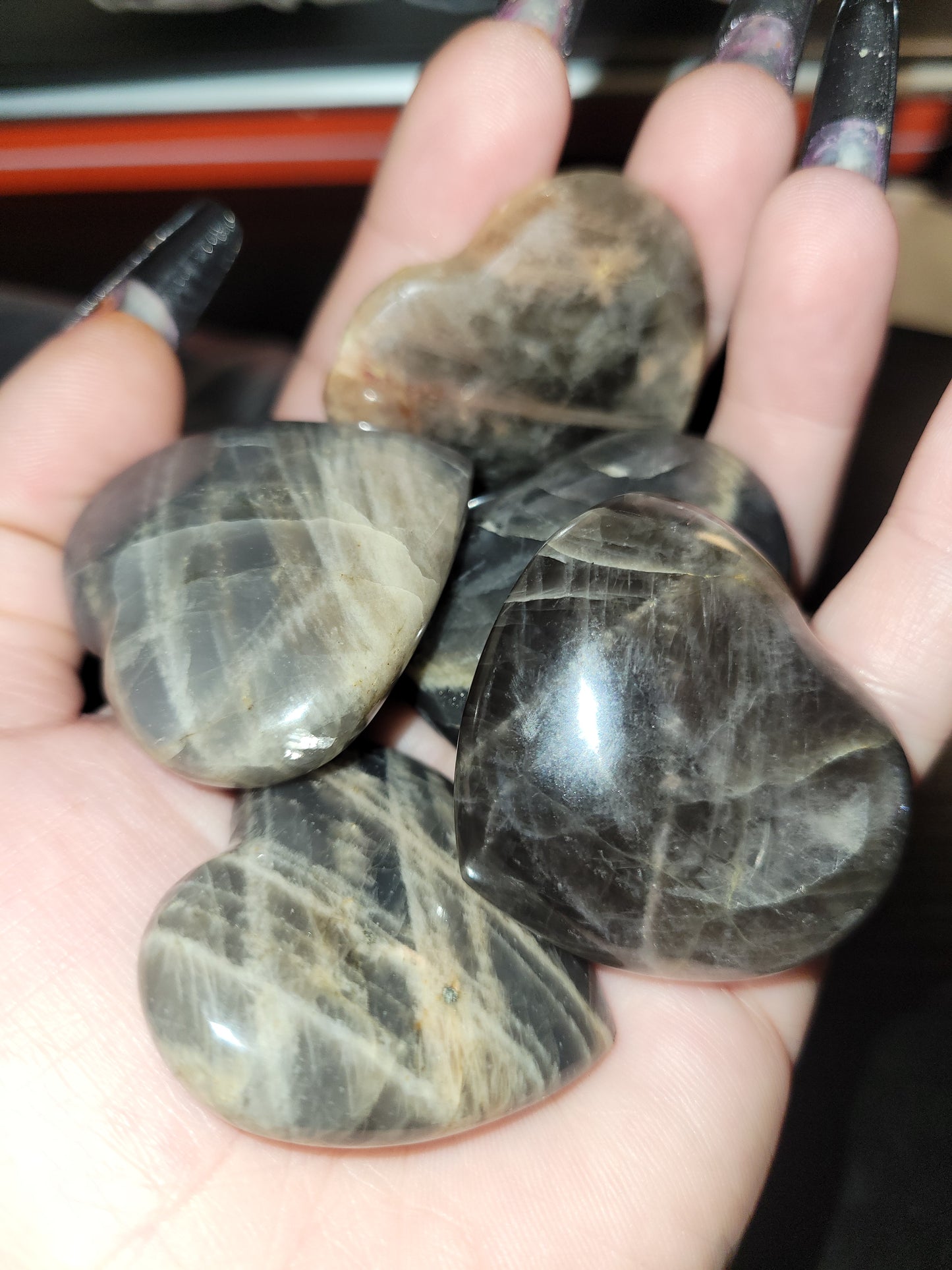 Black Moonstone Heart Carving