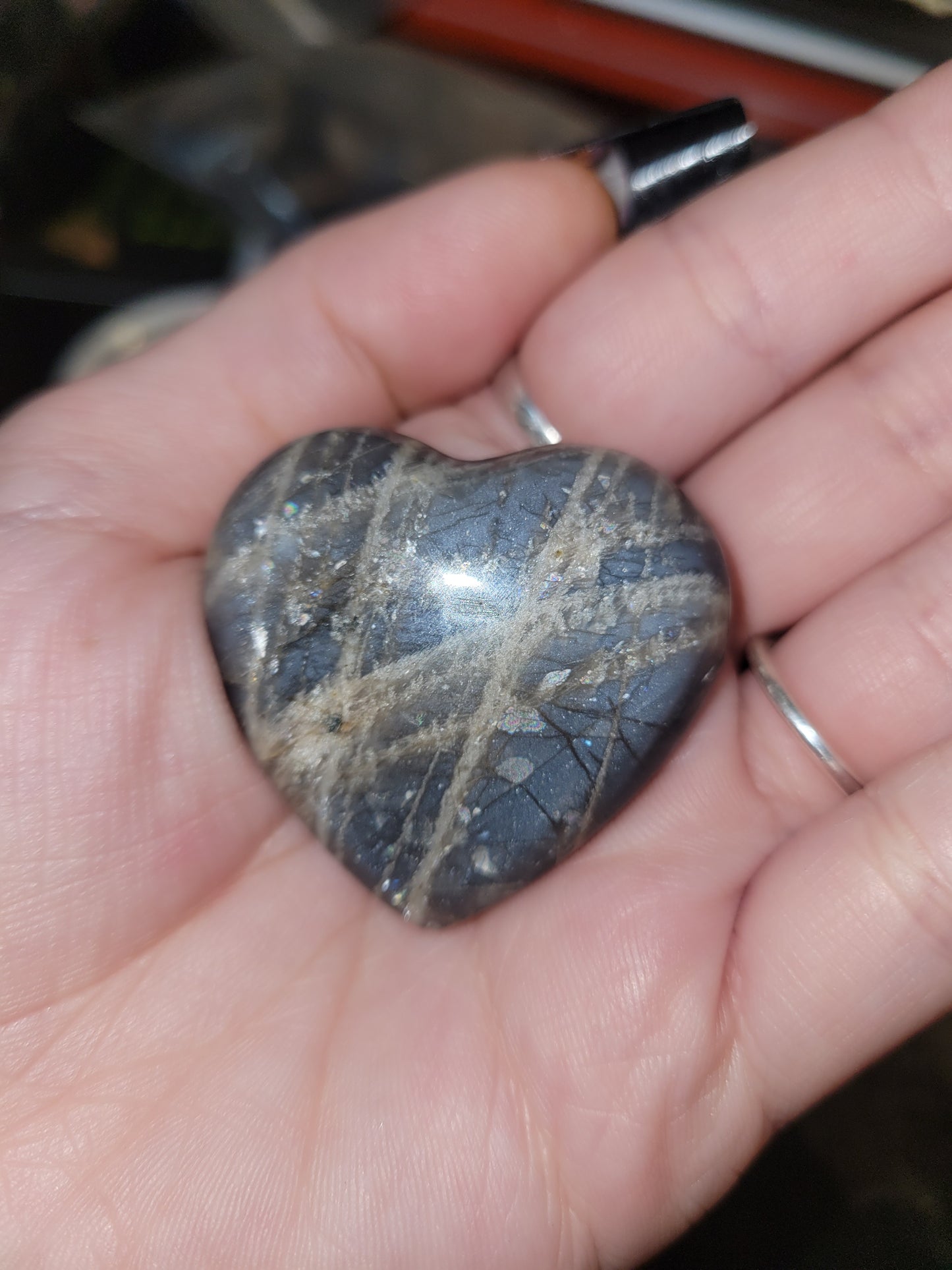 Black Moonstone Heart Carving