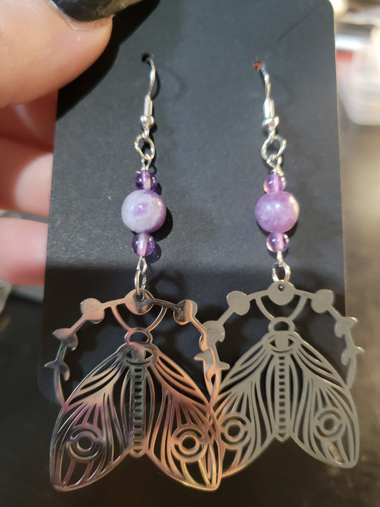 Moon Phases Lepidolite/Amethyst Earrings