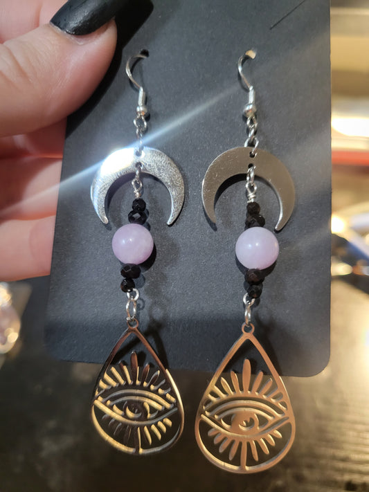 Lepidolite Moons Eye Earrings