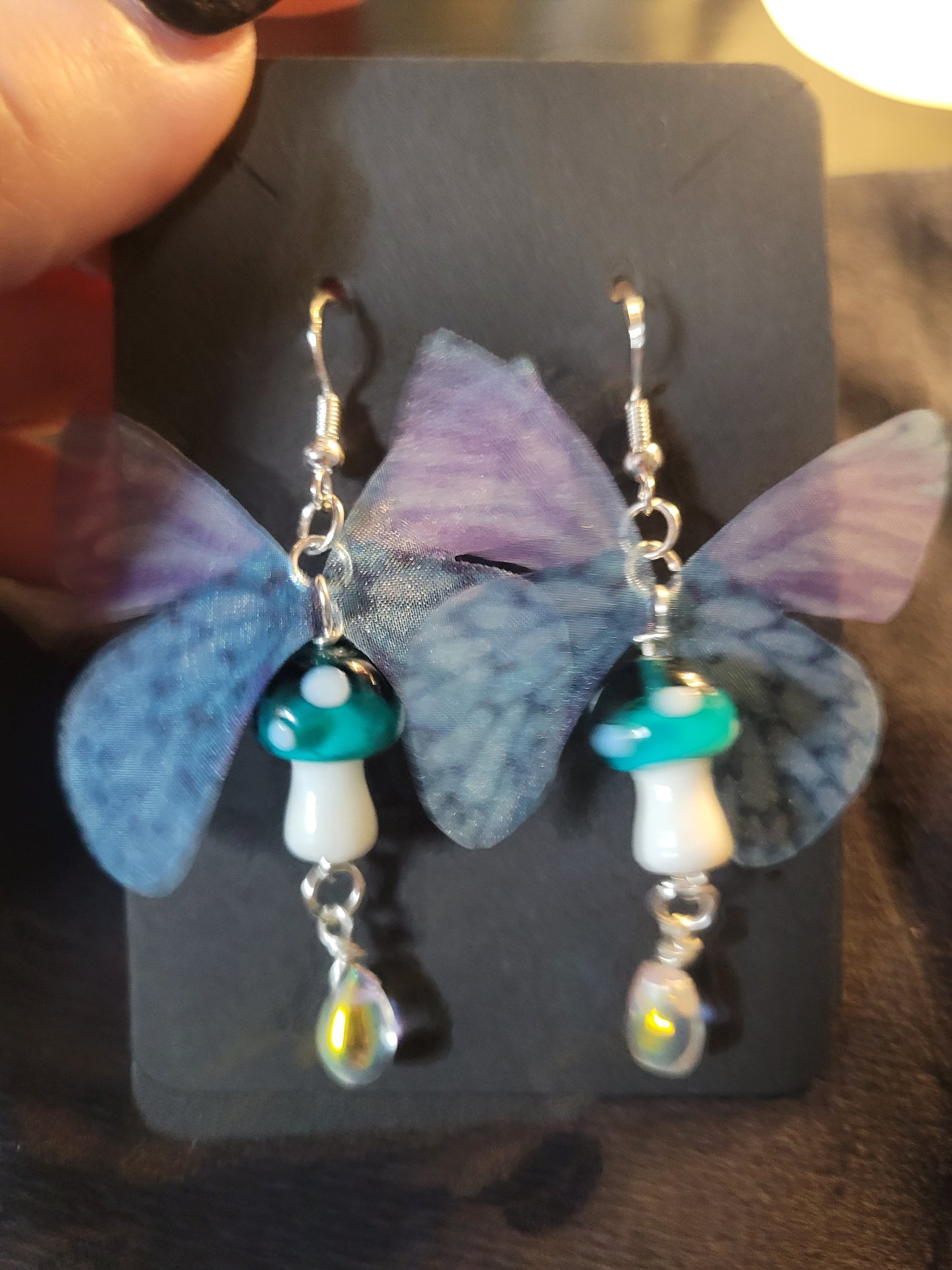 Blue butterfly & mushroom Earrings