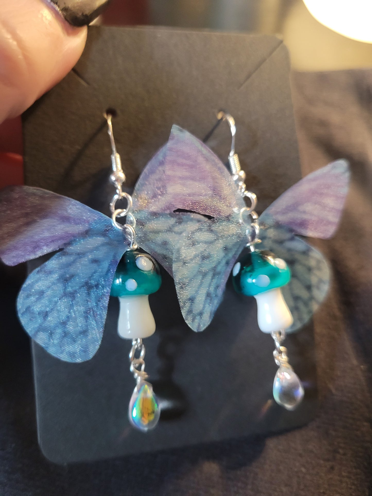 Blue butterfly & mushroom Earrings