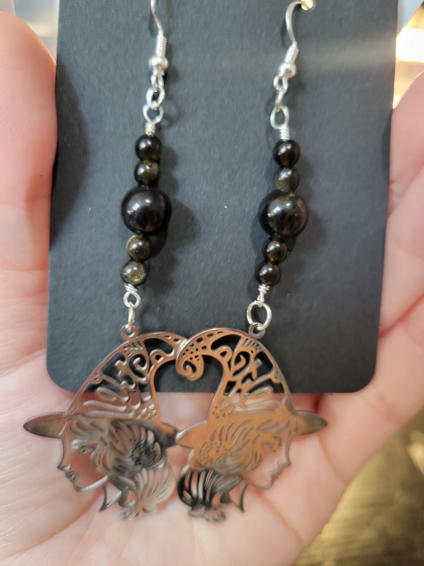 Gold Sheen Obsidian witch earrings