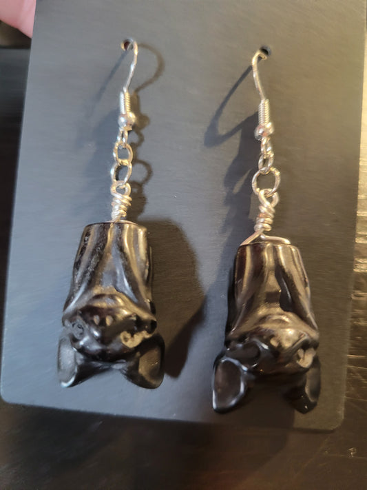 Obsidian Bat Earrings