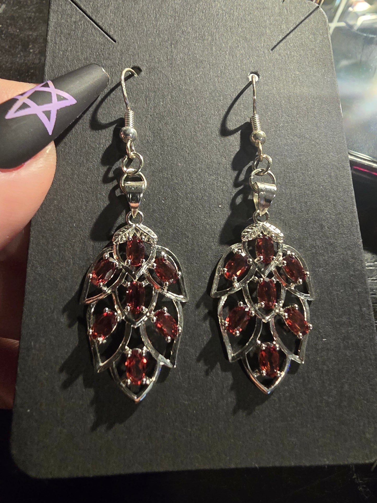 Garnet Leaf Earrings