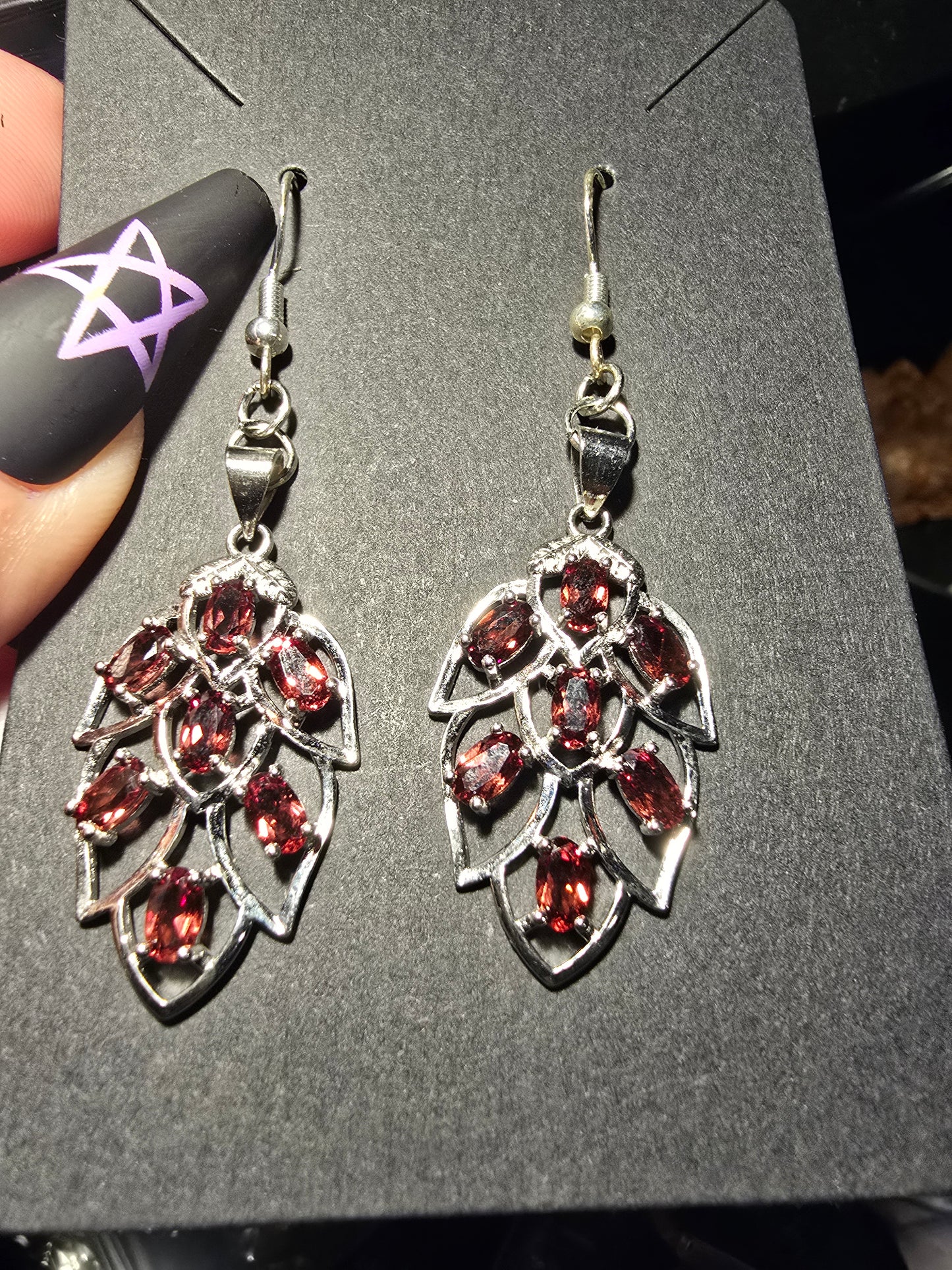 Garnet Leaf Earrings