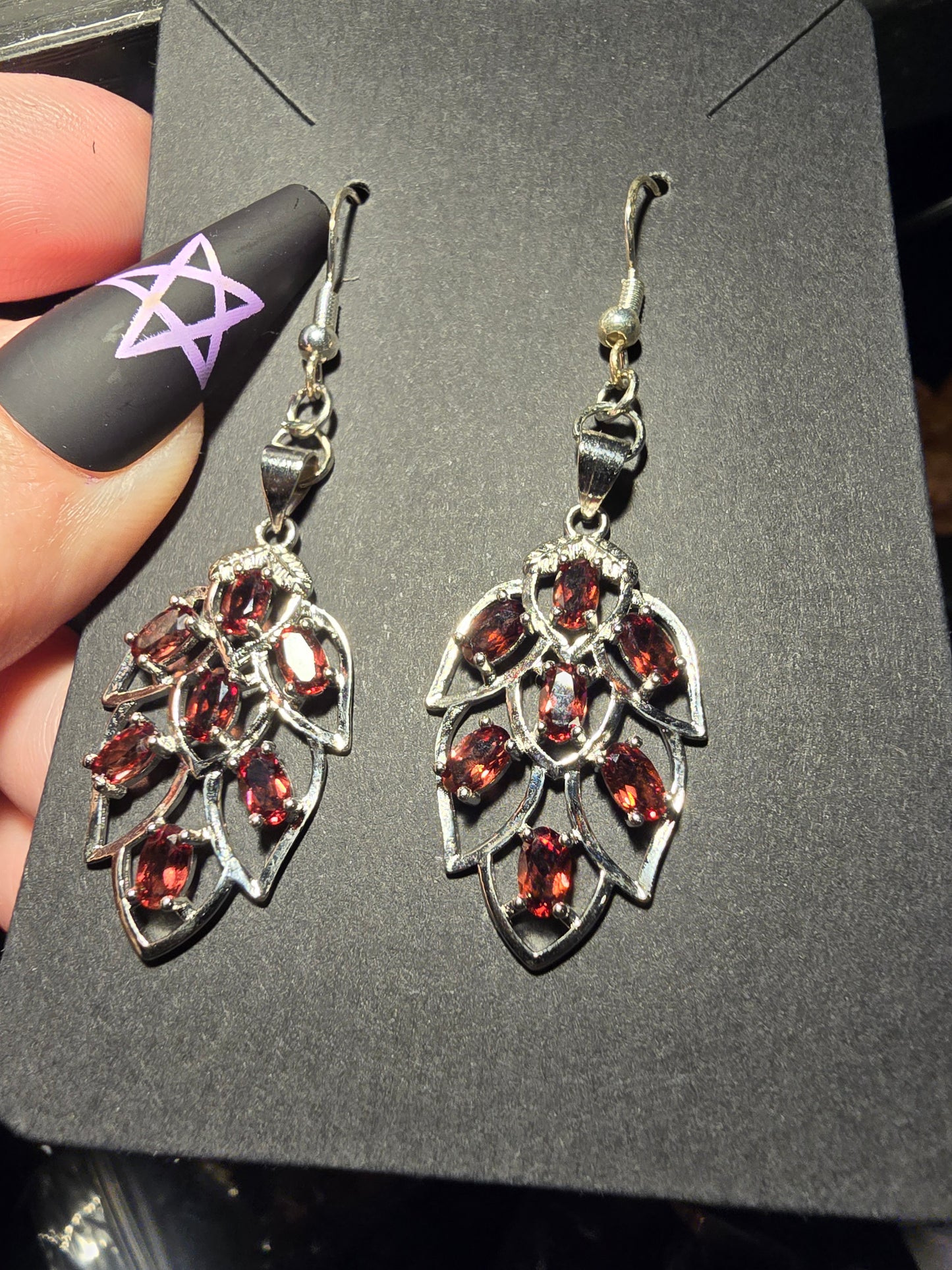 Garnet Leaf Earrings