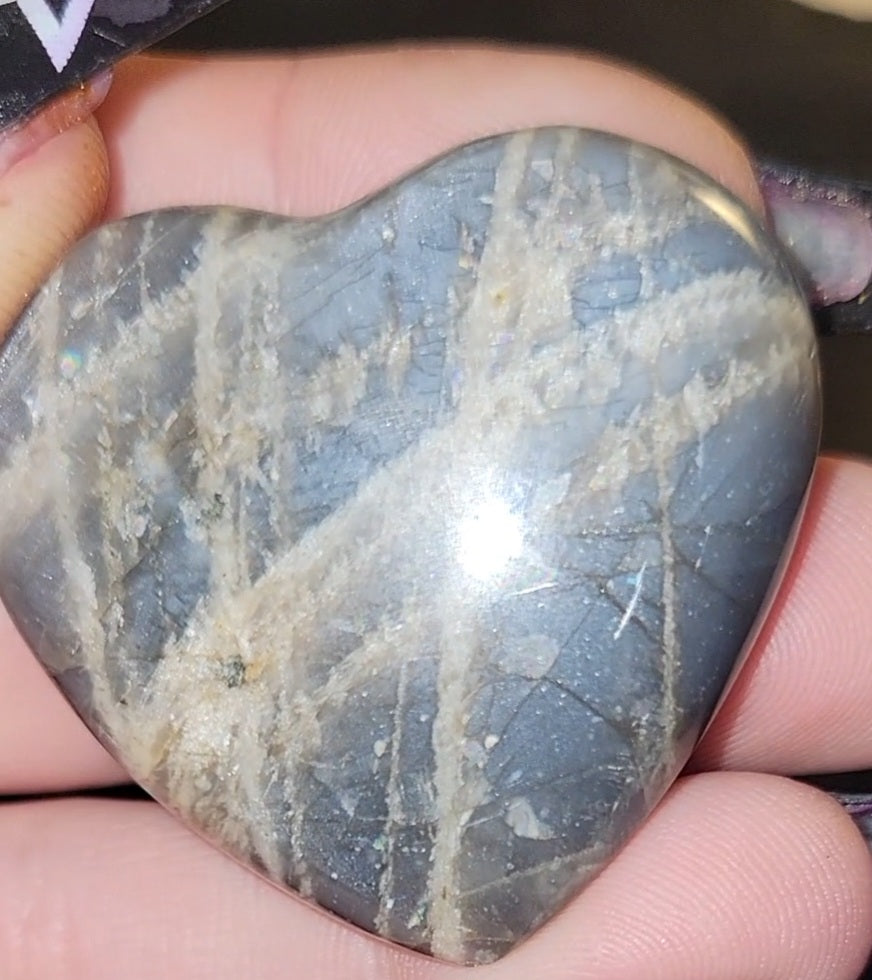 Black Moonstone Heart Carving