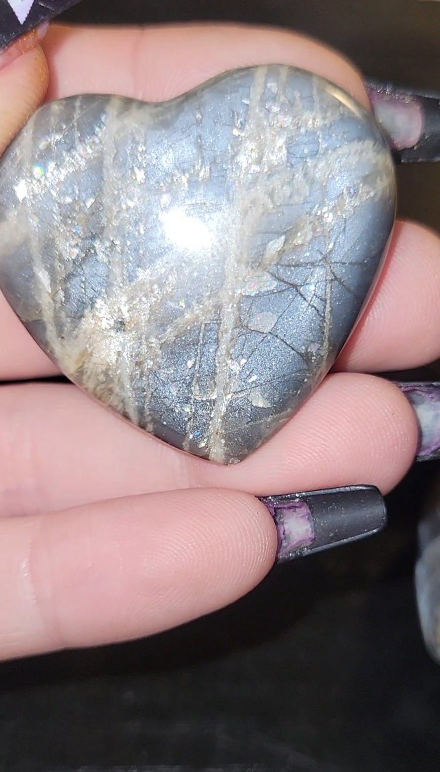 Black Moonstone Heart Carving