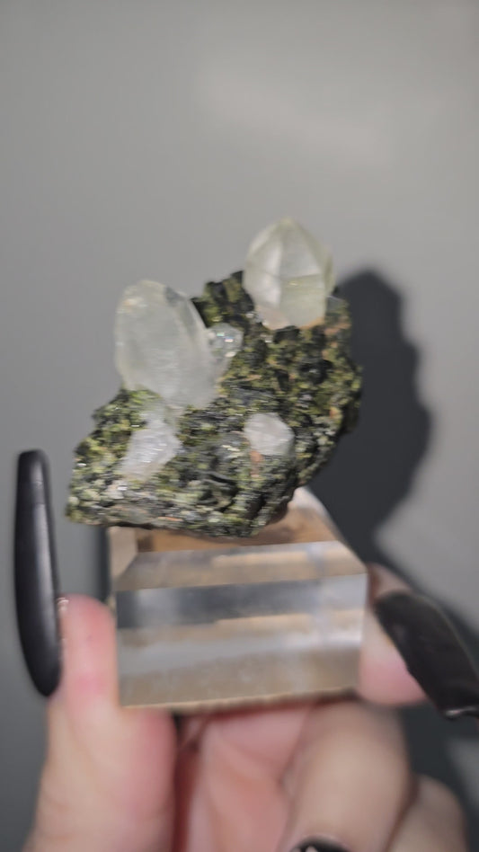 Epidote with Clear Quartz Points | Growth, Manifestation & Positive Transformation